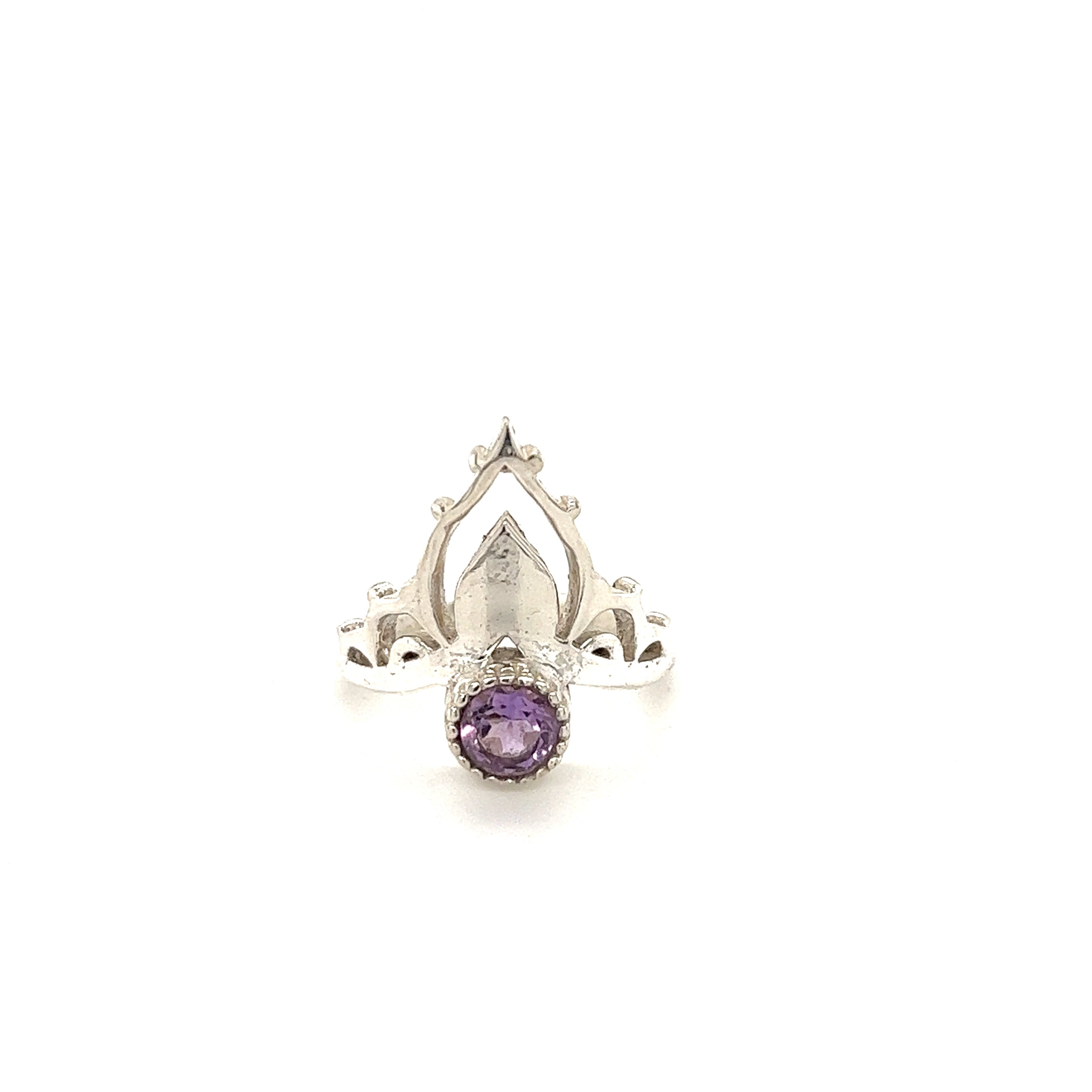 Mandala Crown Ring with Natural Gemstones in sterling silver.