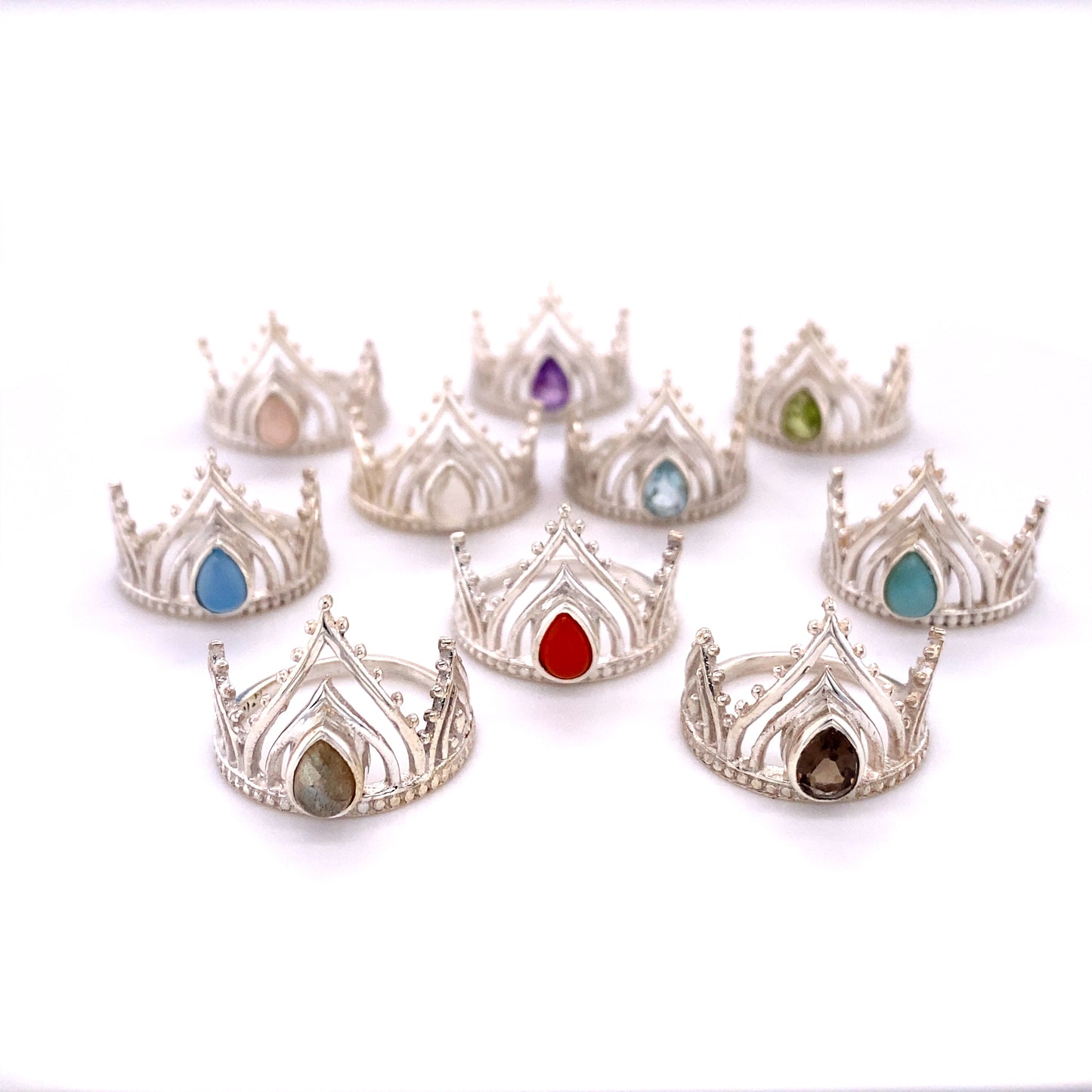 A set of Henna Crown Rings with Natural Gemstones, perfect for embracing your inner hippie vibes in Santa Cruz.