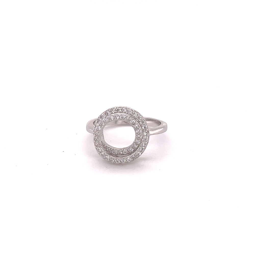 An elegant Cubic Zirconia Twisted Circle Ring adorned with diamonds.