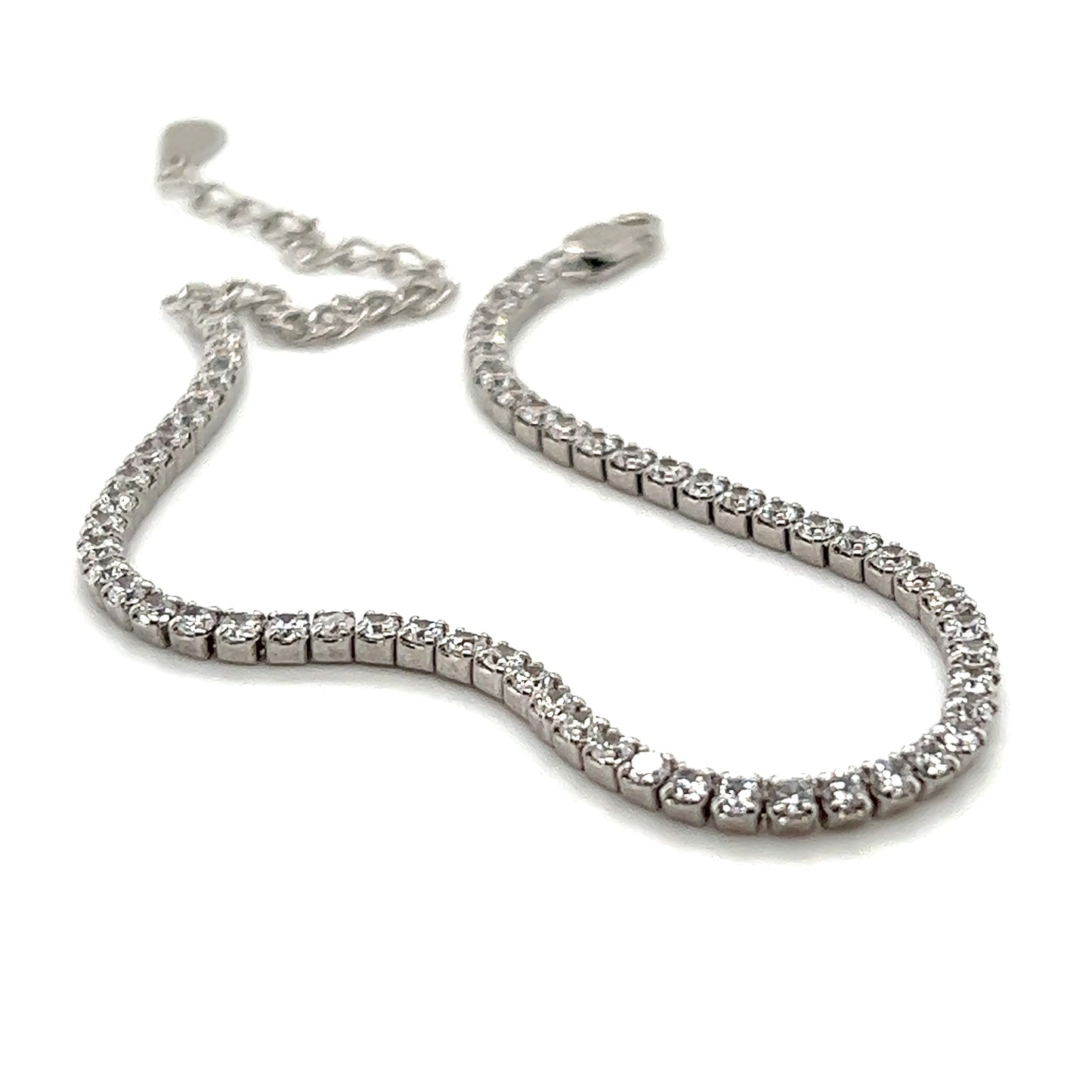 A sparkling Square Cubic Zirconia tennis bracelet from Super Silver on a white background.
