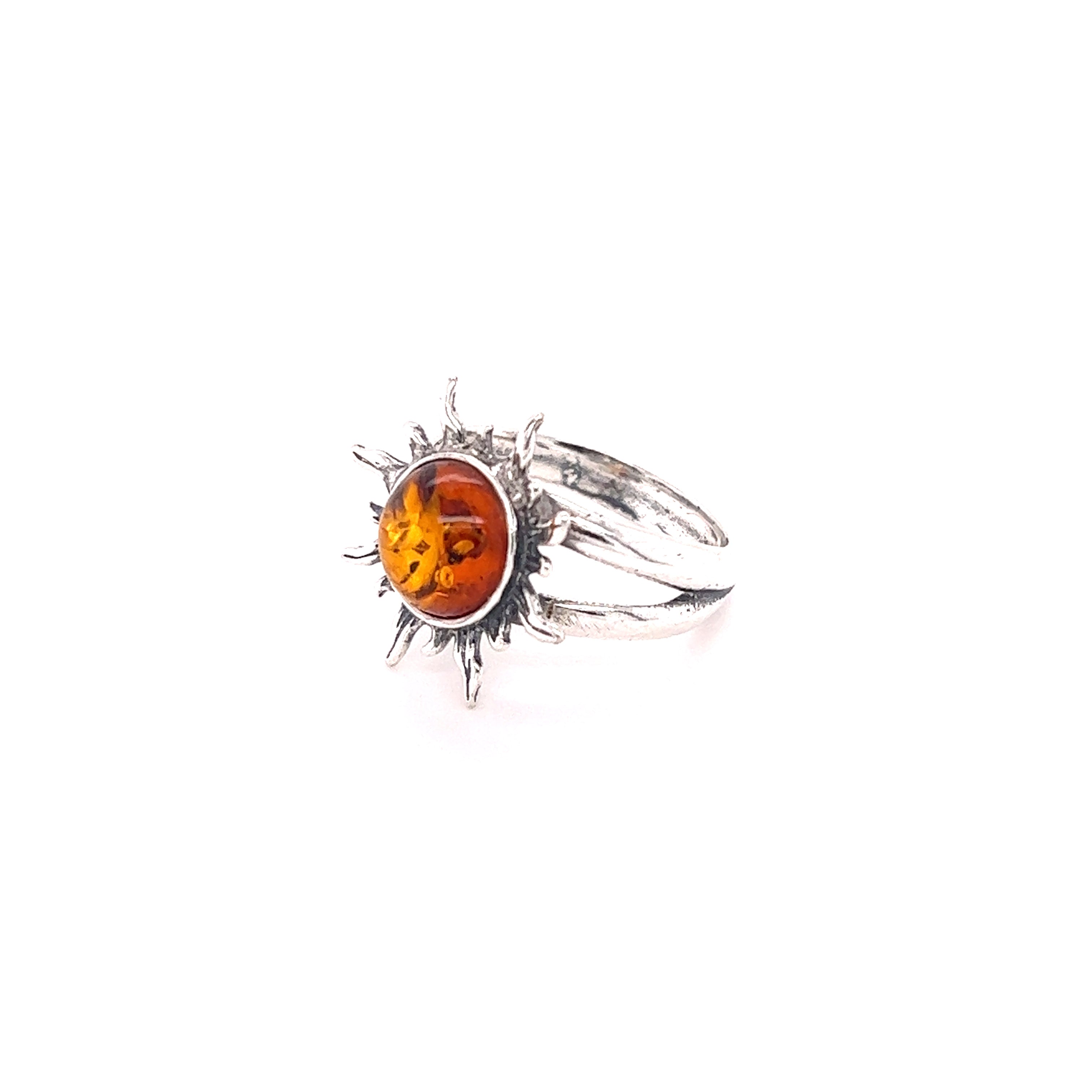 Glowing Amber Sun Ring – Super Silver