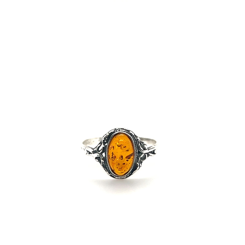A Delicate Baltic Amber Ring with Antique Setting from Super Silver.