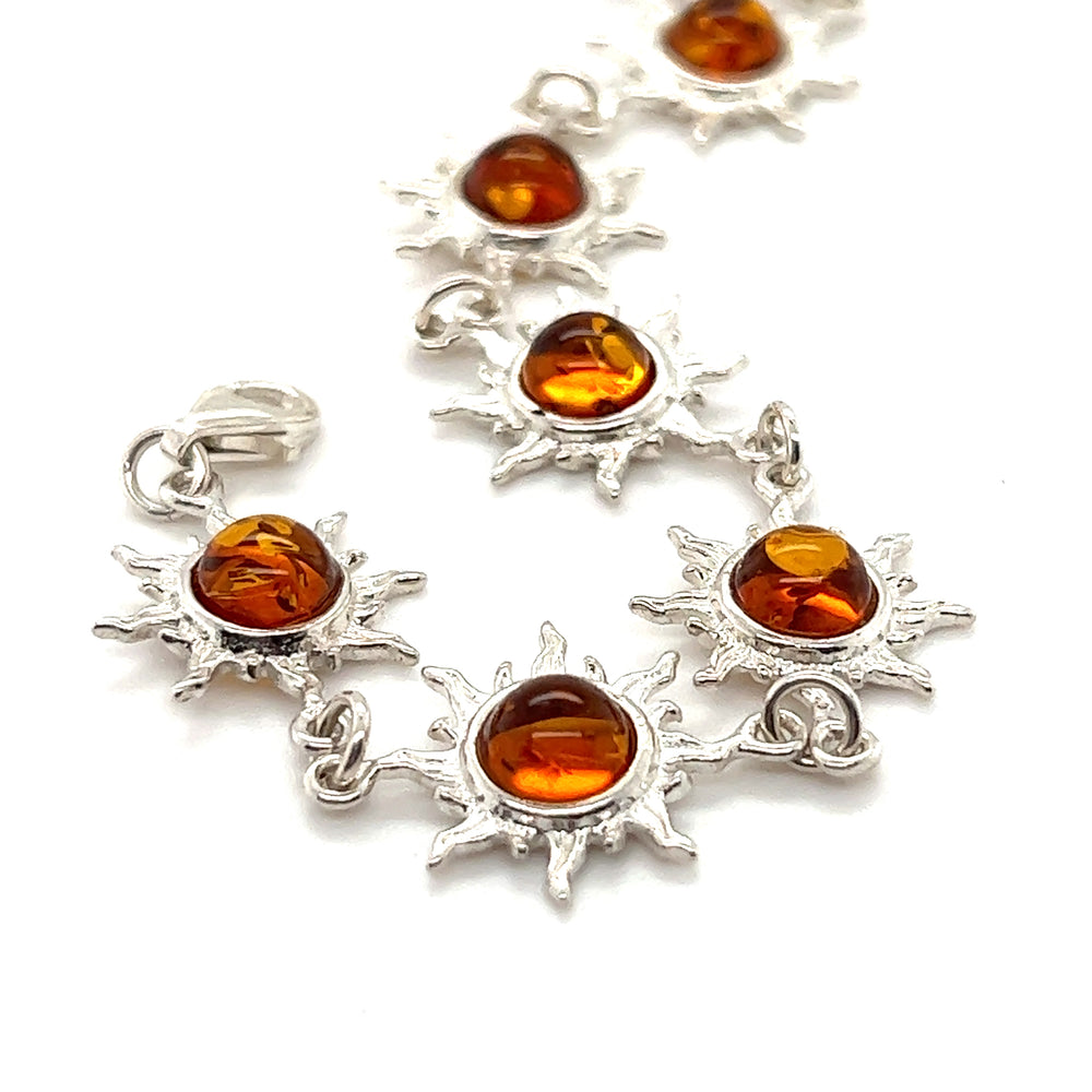 A Sparkling Amber Sun bracelet adorned with Baltic amber stones by Super Silver.
