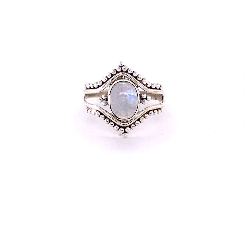 Double Chevron Gemstone ring in sterling silver with a hippie vibe.