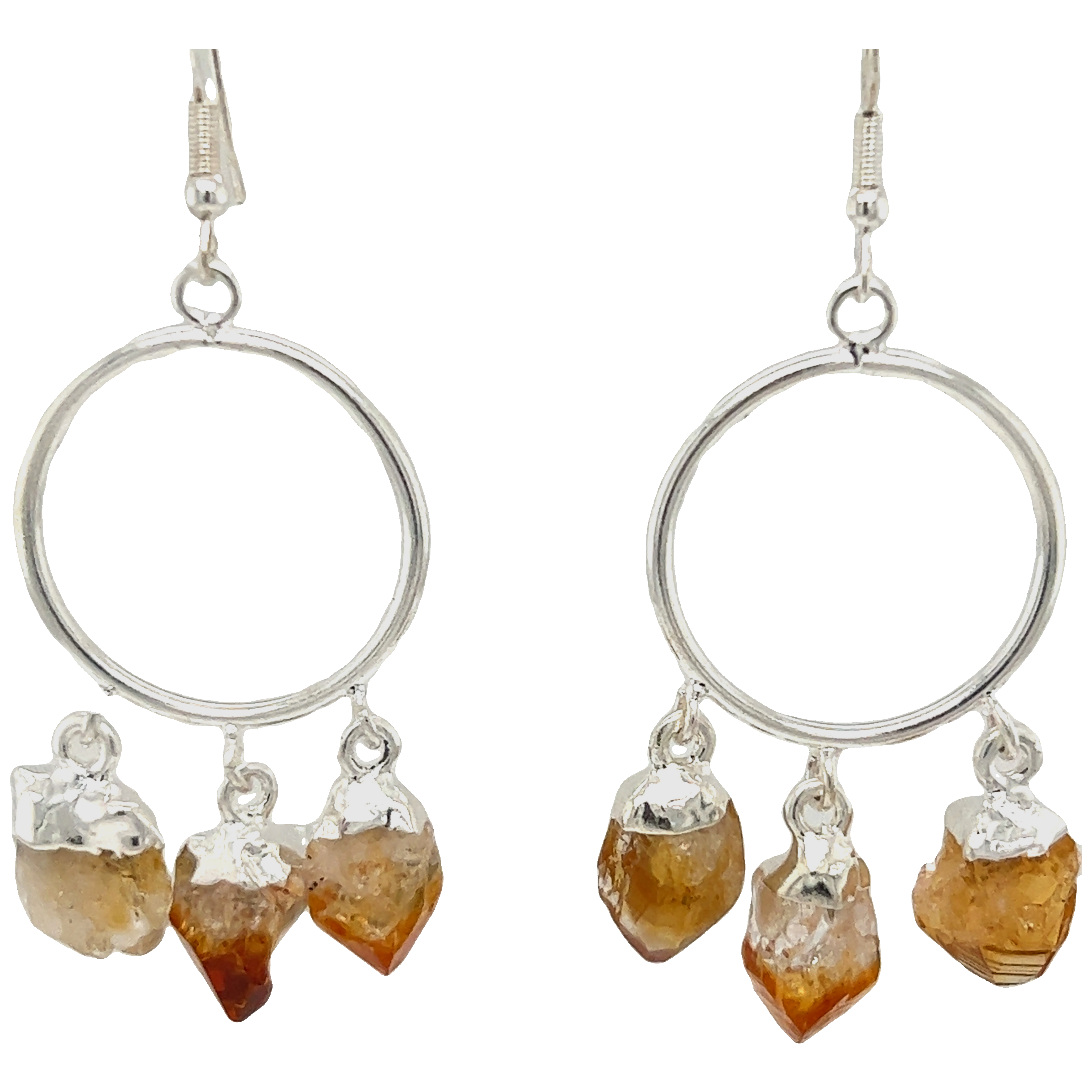 A bohemian-inspired pair of Super Silver's Boho Crystal Chandelier Earrings with vibrant orange crystals.