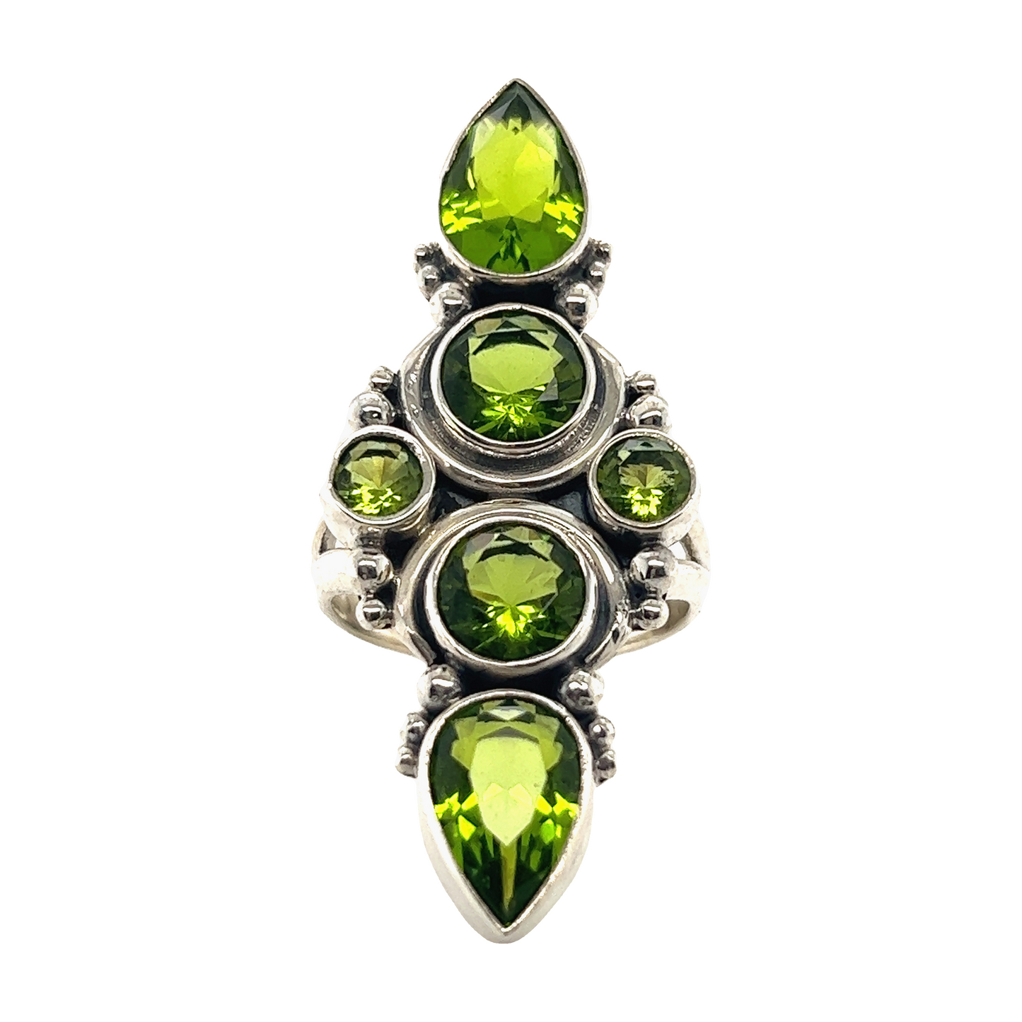 An Exquisite Peridot Statement Ring from Super Silver with green peridot stones.
