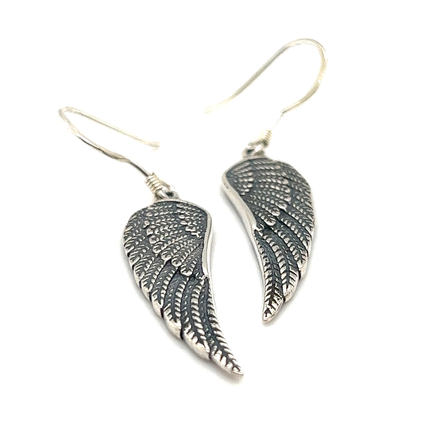
                  
                    A pair of Charming Wing Earrings by Super Silver on a white background.
                  
                