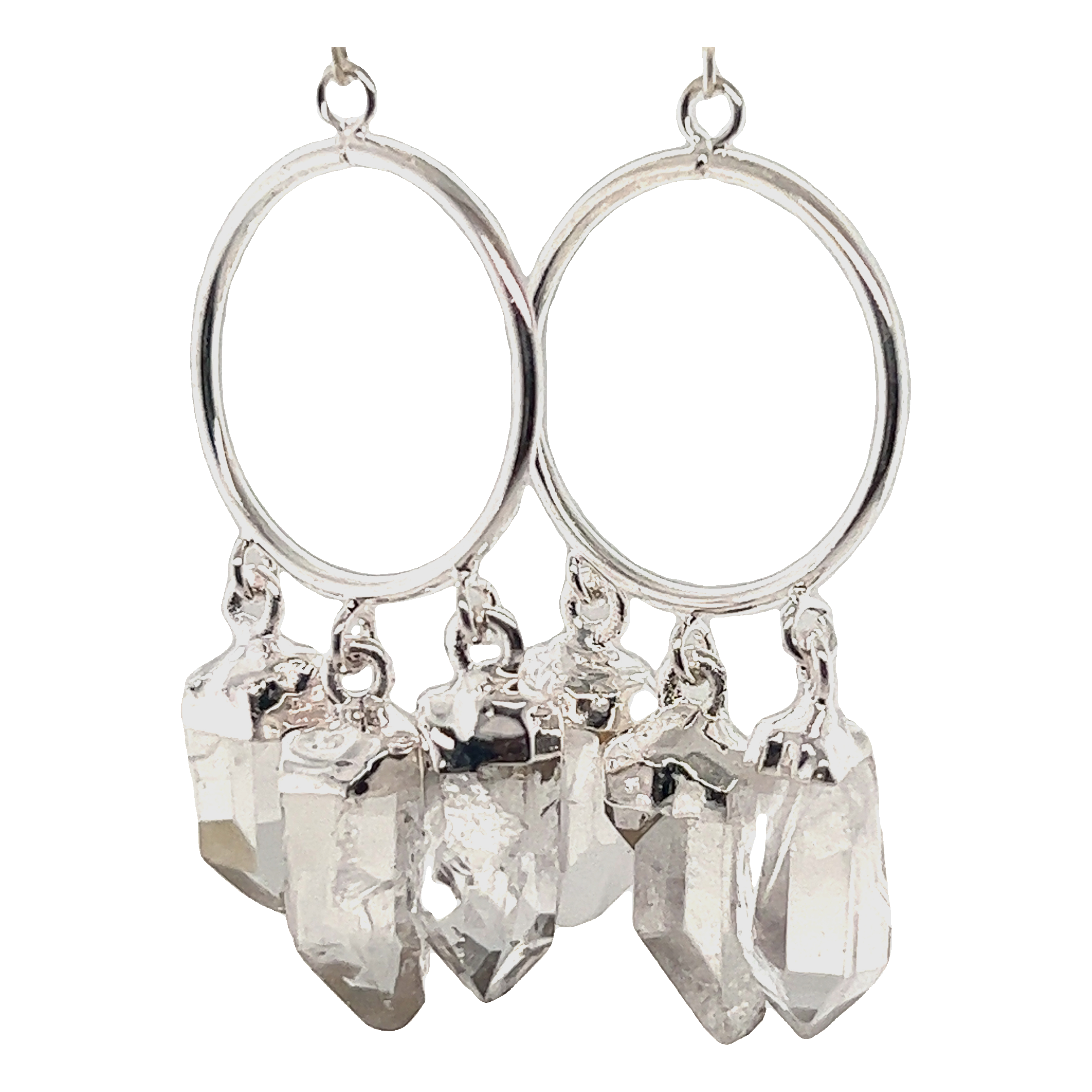 A pair of Super Silver Boho Crystal Chandelier Earrings.