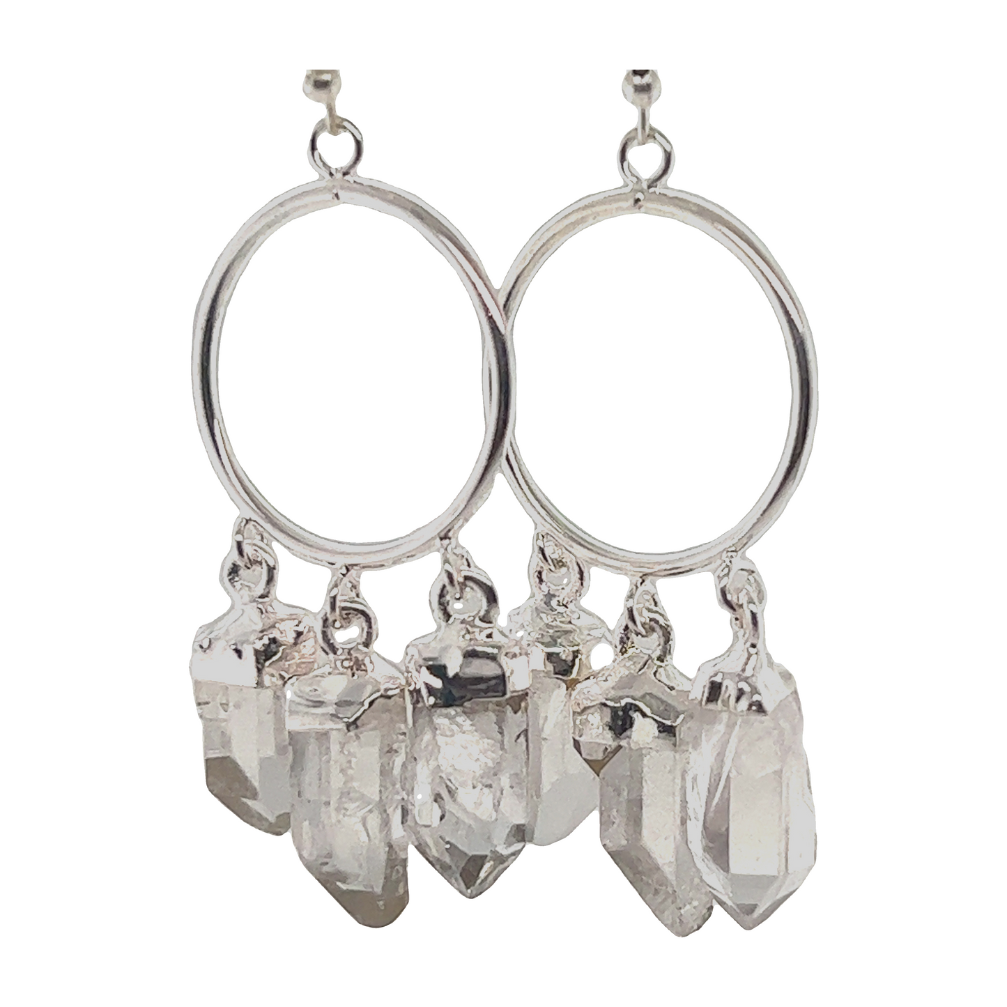 
                  
                    A pair of Super Silver Boho Crystal Chandelier Earrings, adorned with clear crystals, perfect for adding a bohemian feel to any outfit.
                  
                
