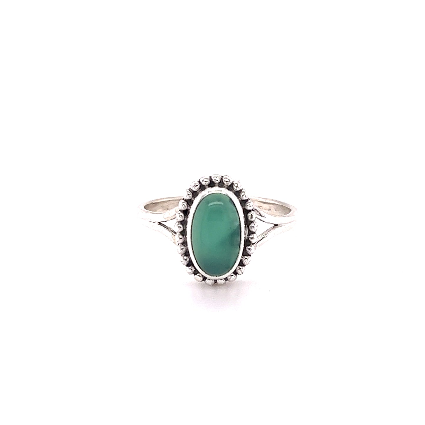 
                  
                    A Stylish Oval Gemstone Ring with Ball Border on a white background.
                  
                