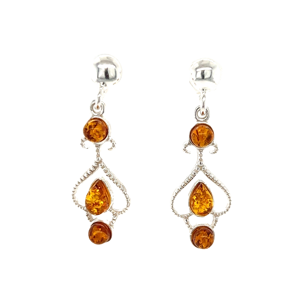 
                  
                    Exquisite Baltic Amber Scroll Earrings by Super Silver.
                  
                