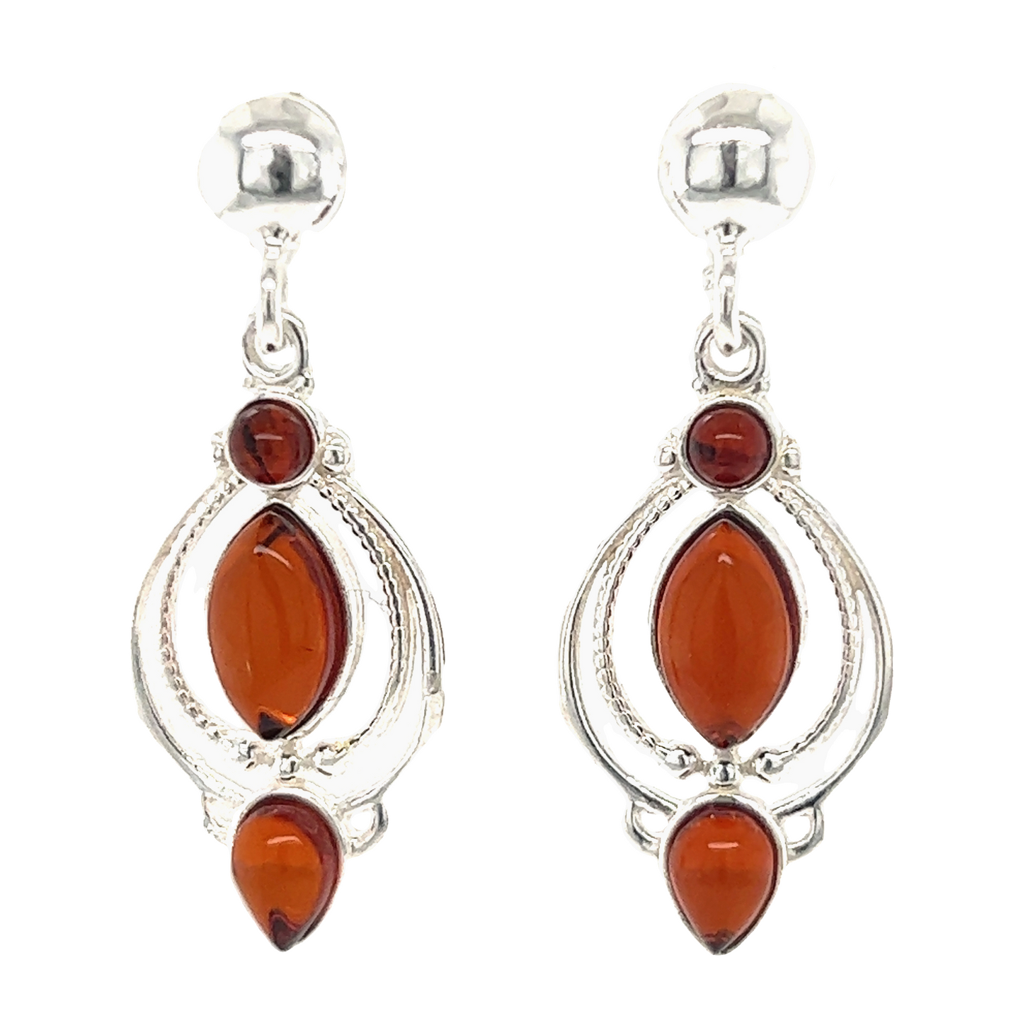 
                  
                    A pair of Fancy Marquise Shaped Baltic Amber Earrings by Super Silver, exuding vintage charm.
                  
                