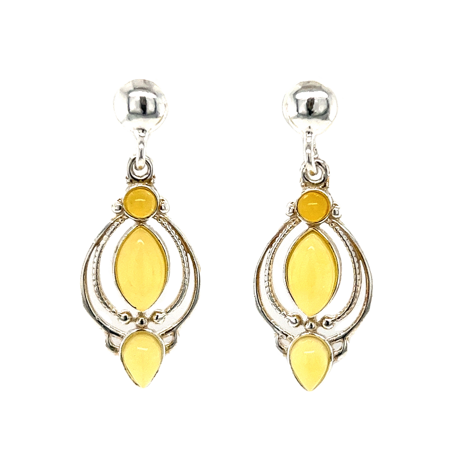 
                  
                    A pair of Super Silver Fancy Marquise Shaped Baltic Amber Earrings.
                  
                