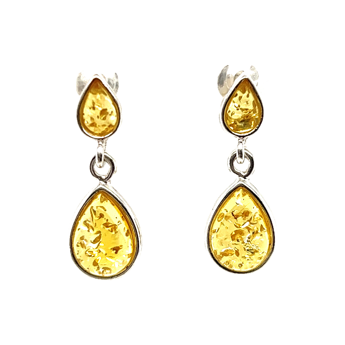 
                  
                    A pair of Super Silver Double Teardrop Baltic Amber Earrings.
                  
                