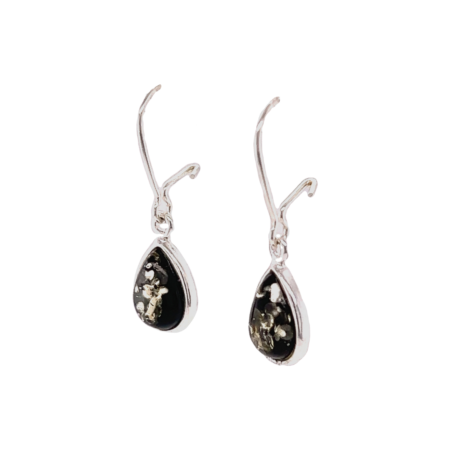
                  
                    A pair of Charming Baltic Amber Teardrop Earrings by Super Silver with sparkling black and white stones.
                  
                