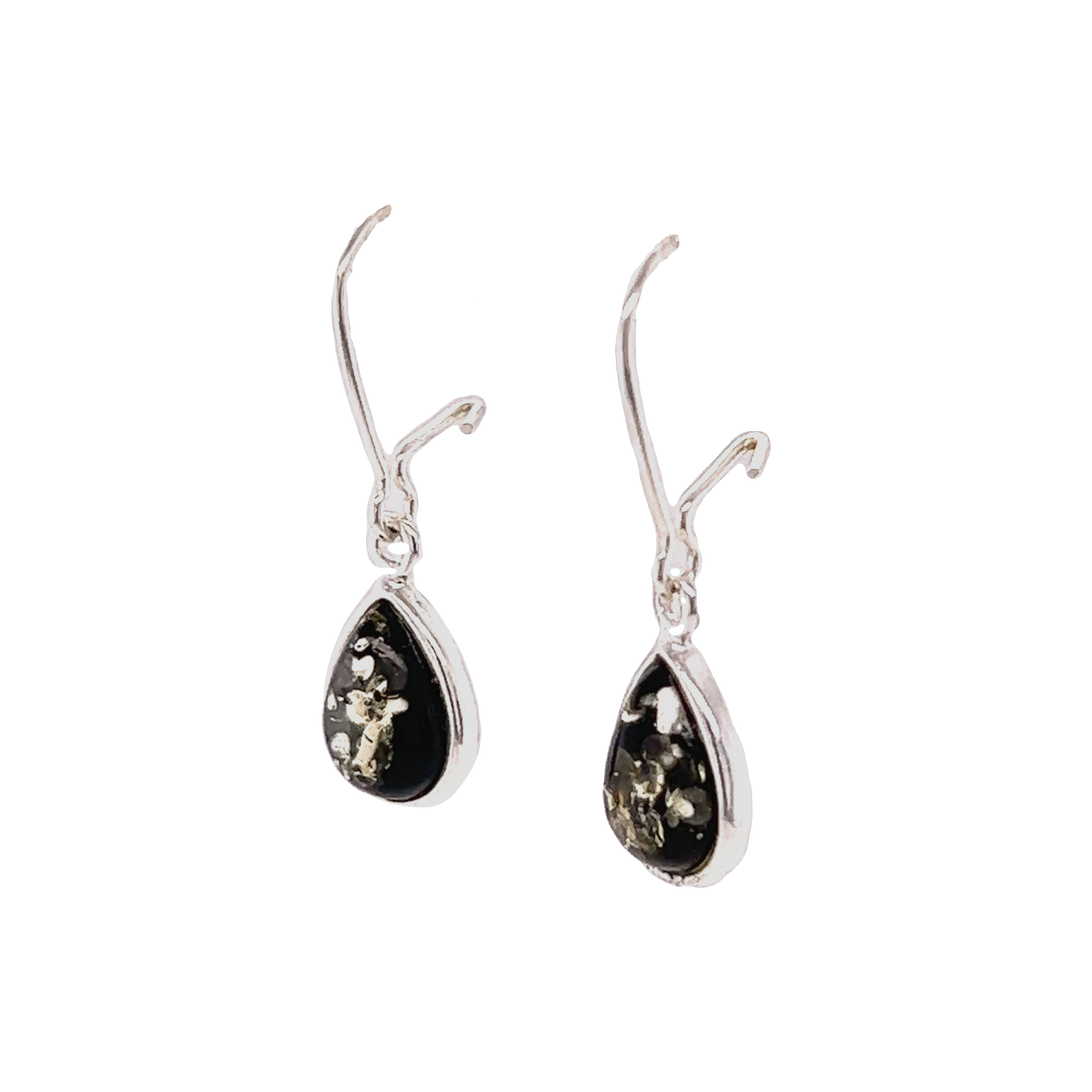 A pair of Charming Baltic Amber Teardrop Earrings by Super Silver with sparkling black and white stones.