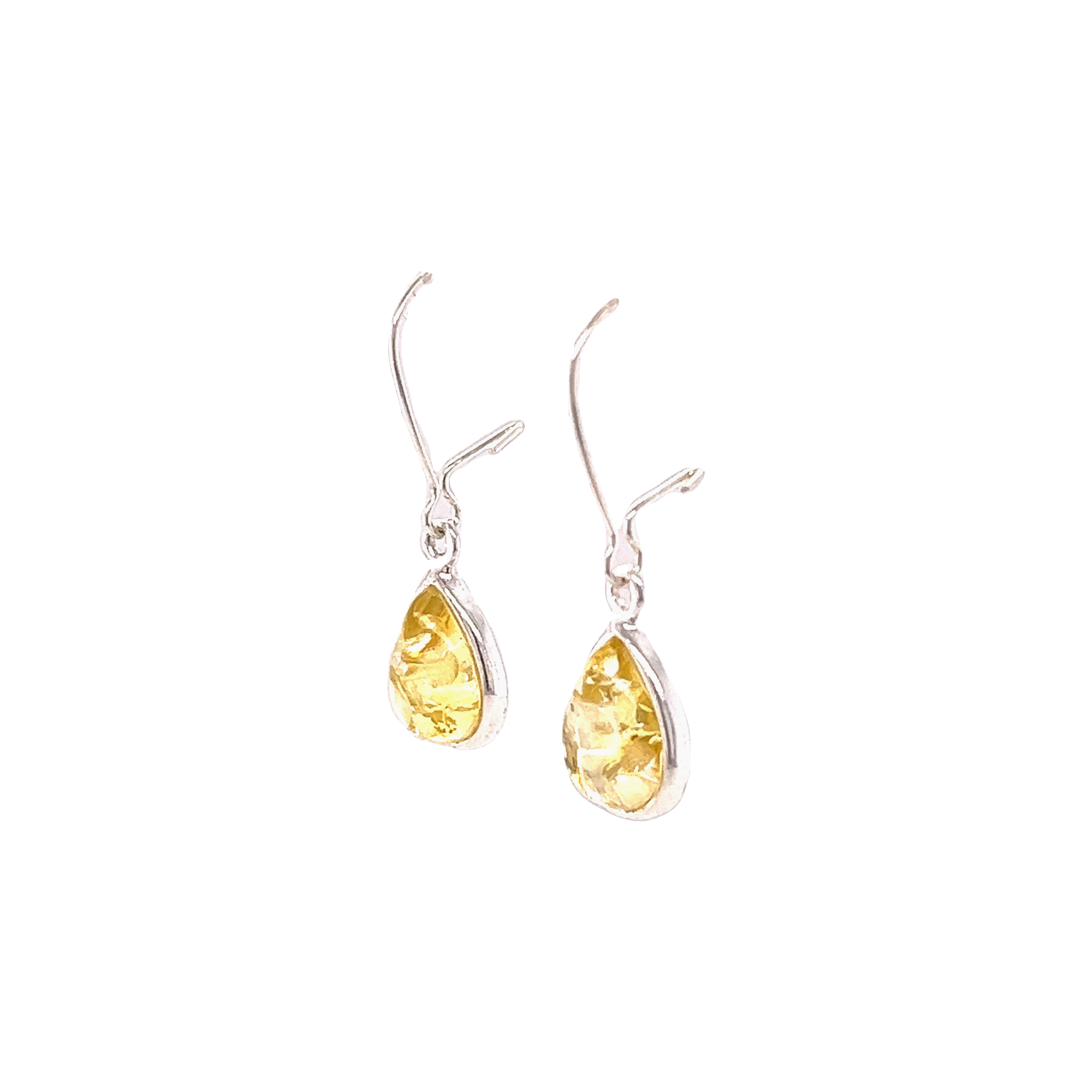 A pair of Charming Baltic Amber Teardrop Earrings from Super Silver with a yellow amethyst.