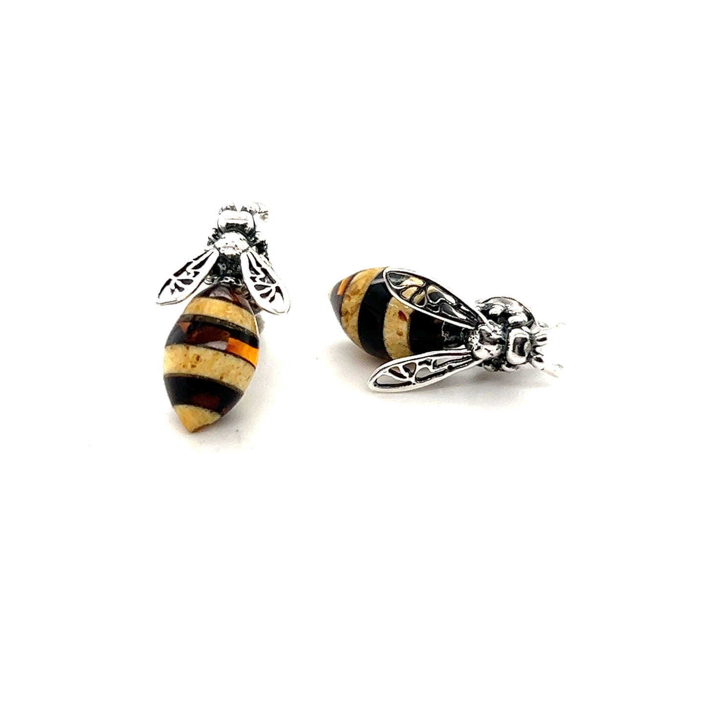 
                  
                    A pair of Super Silver Amber Yellow Jacket Stud Earrings with Baltic Amber accents on a white background.
                  
                