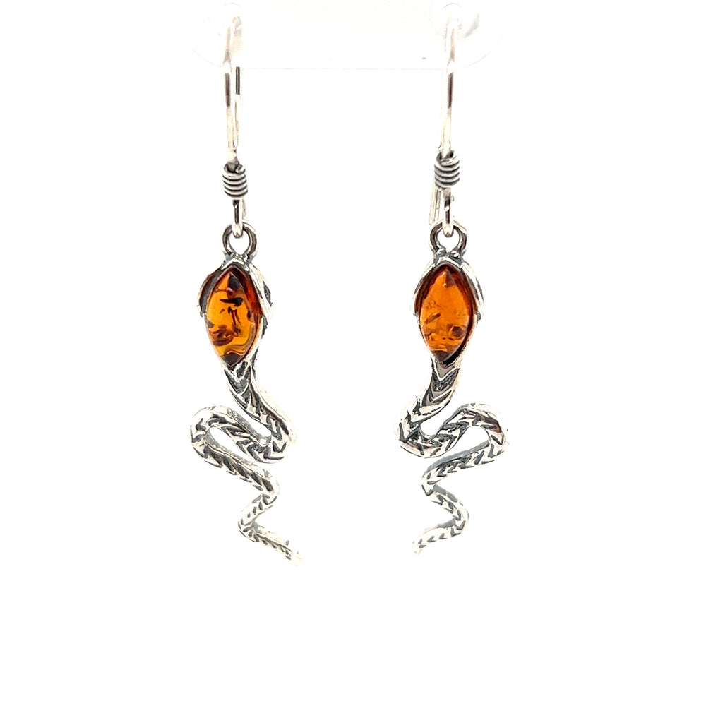 A pair of Alluring Amber Snake Earrings from Super Silver.