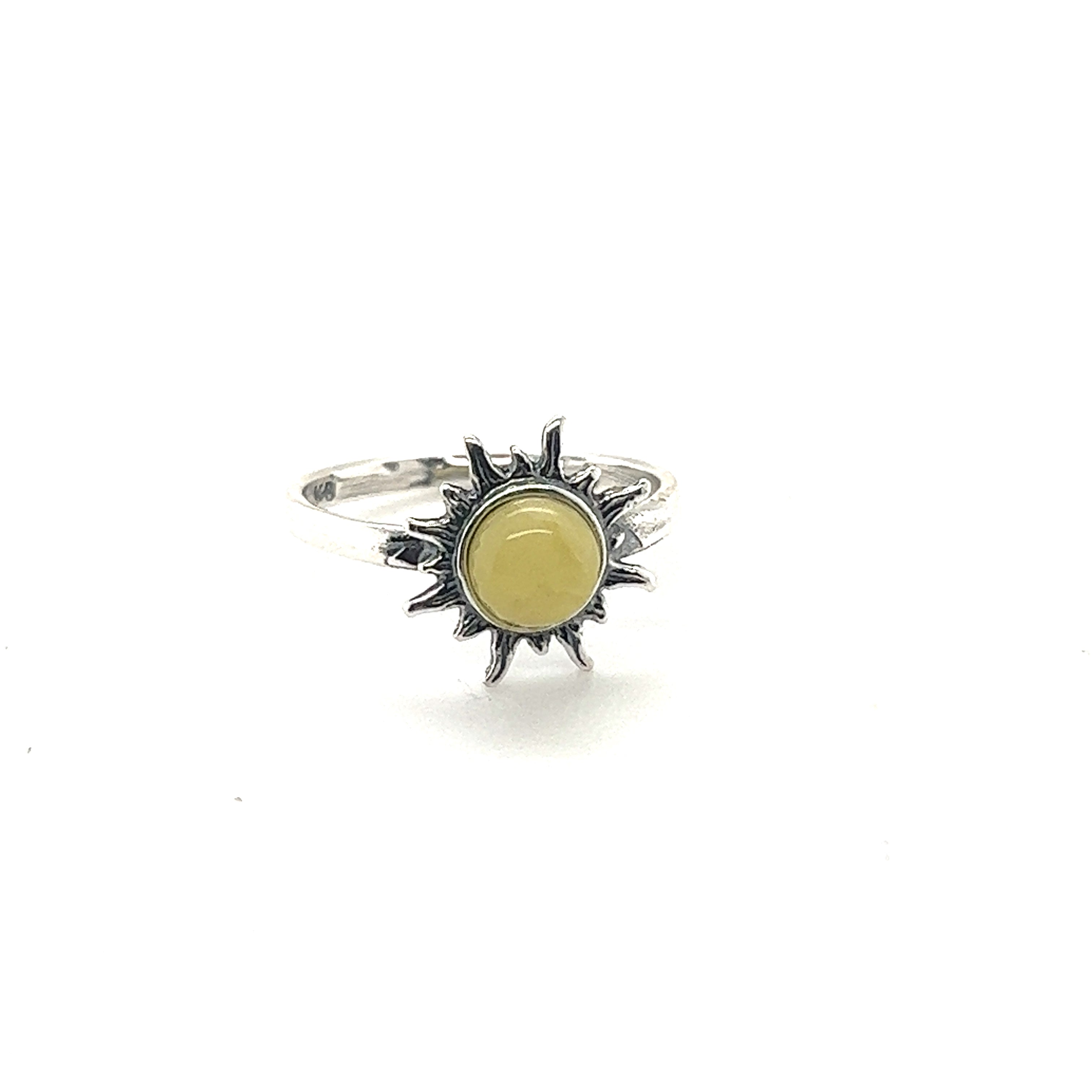 A Brilliant Dainty Amber Sun Ring by Super Silver on a white background for an eye-catching product description.