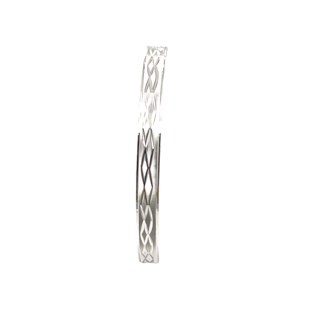 
                  
                    A Super Silver Brilliant Diamond Etched Bangle with an etched pattern.
                  
                
