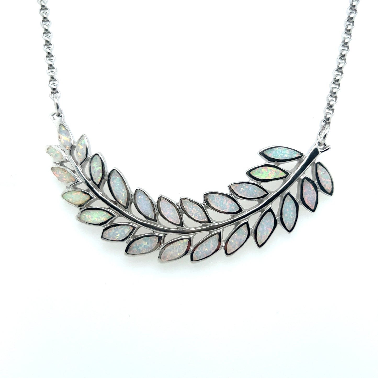 A Super Silver Stunning Opal Branch Necklace with a branch design on a silver chain.