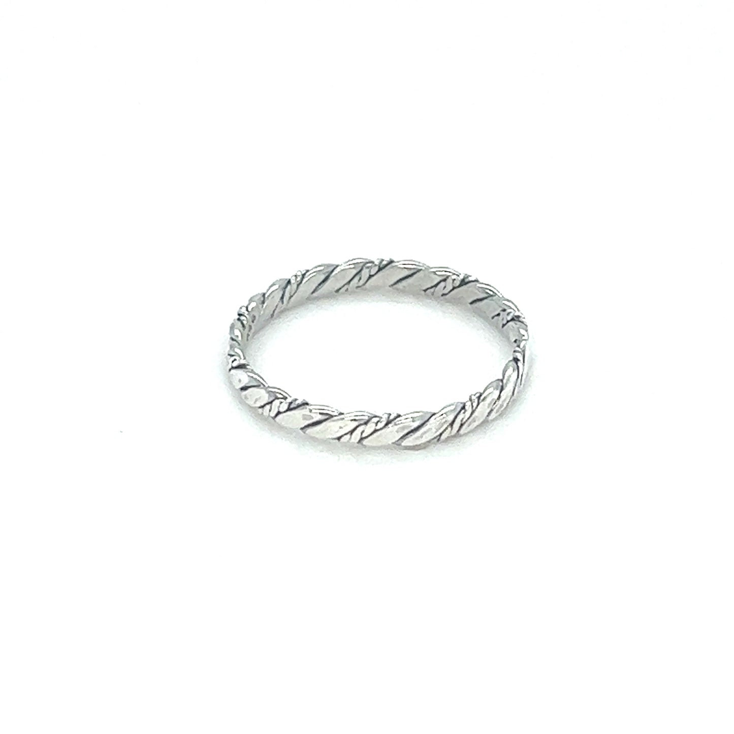 
                  
                    A Super Silver Dainty Twisted Rope Band Ring with a vintage vibe and twisted pattern.
                  
                