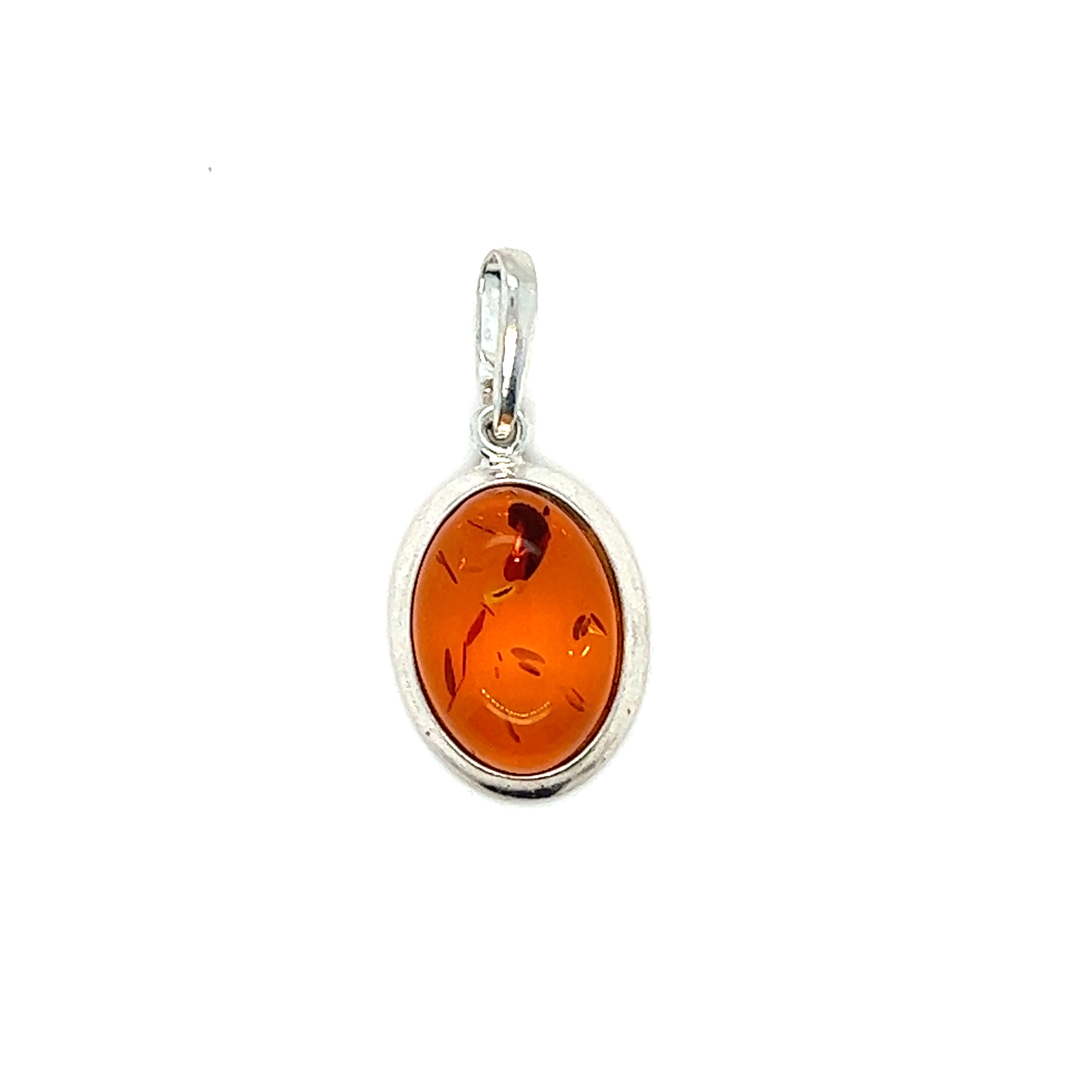 Super Silver's Simple Framed Oval Amber Pendant in sterling silver bezel.