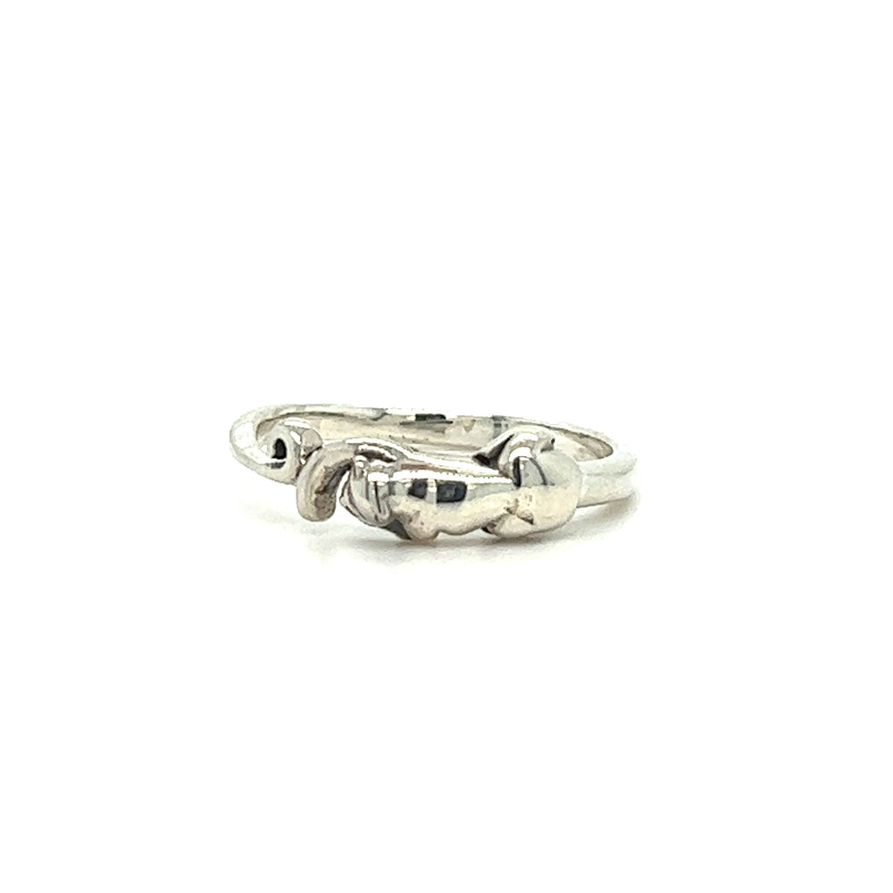 A minimalist Delicate Wrapped Cat Ring with a cat-shaped lobster claw on it.
