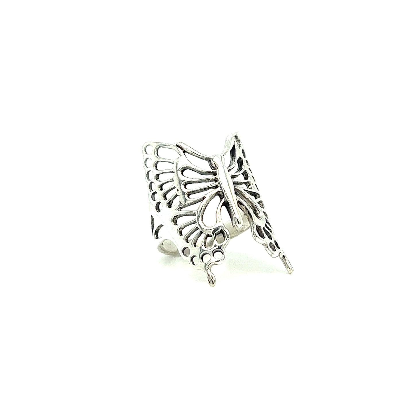
                  
                    A Statement Butterfly Ring by Super Silver symbolizing hope for transformation, showcased against a serene white background.
                  
                