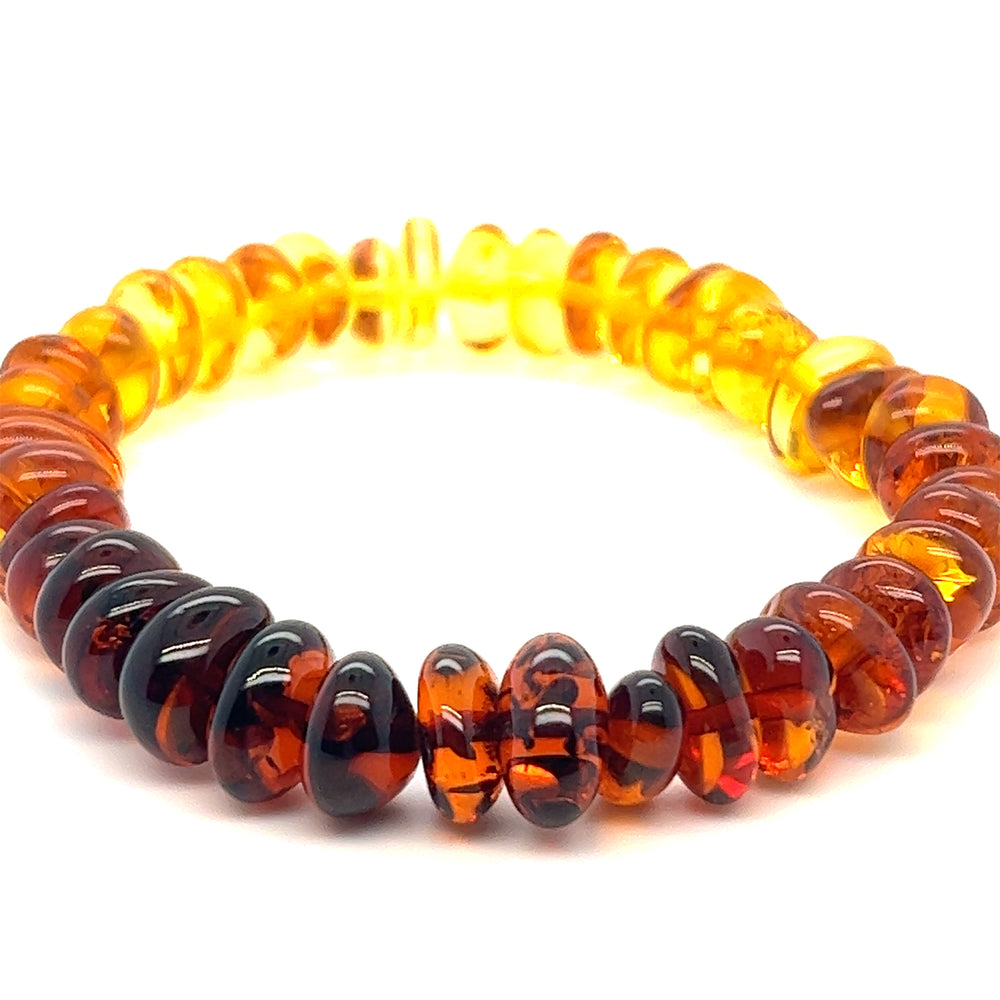 Super Silver presents the Outstanding Baltic Amber Rondelle Beaded Bracelet.