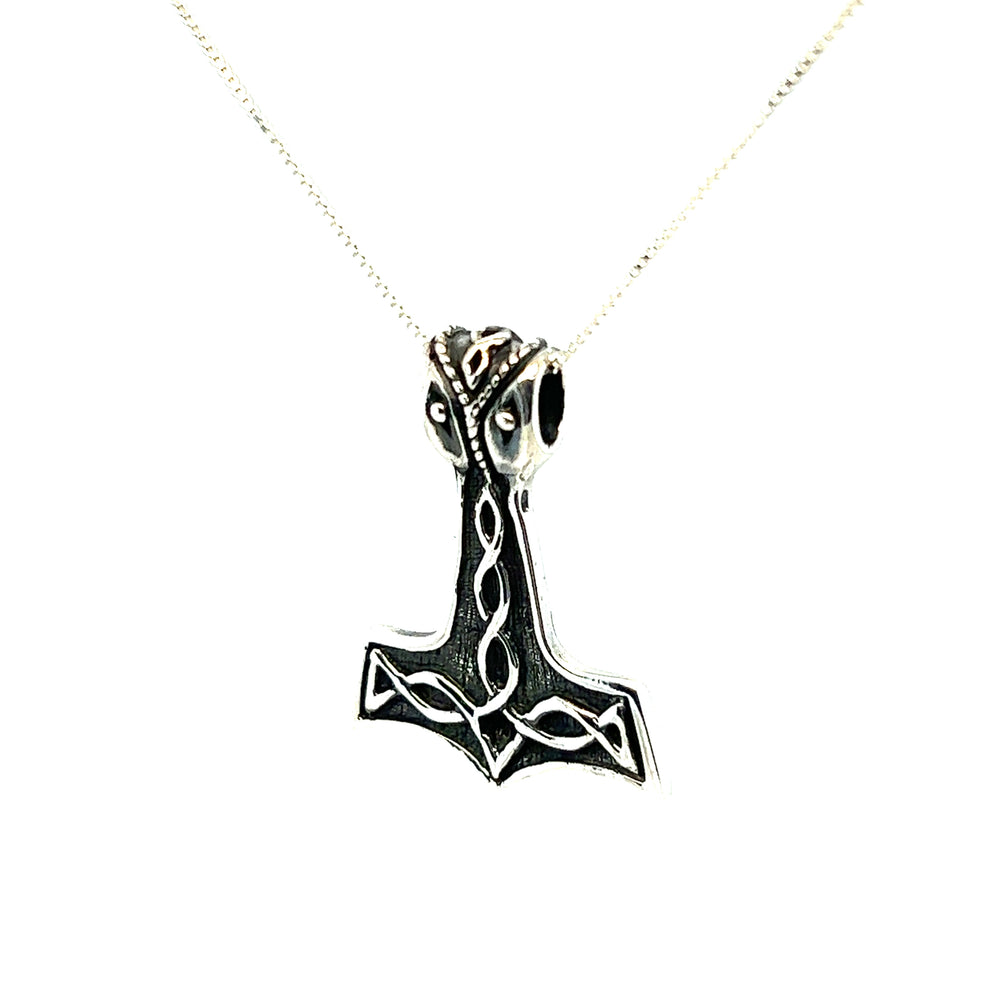 A Celtic Hammer Pendant featuring Thor's Hammer, known as Mjolnir, from Norse mythology by Super Silver.