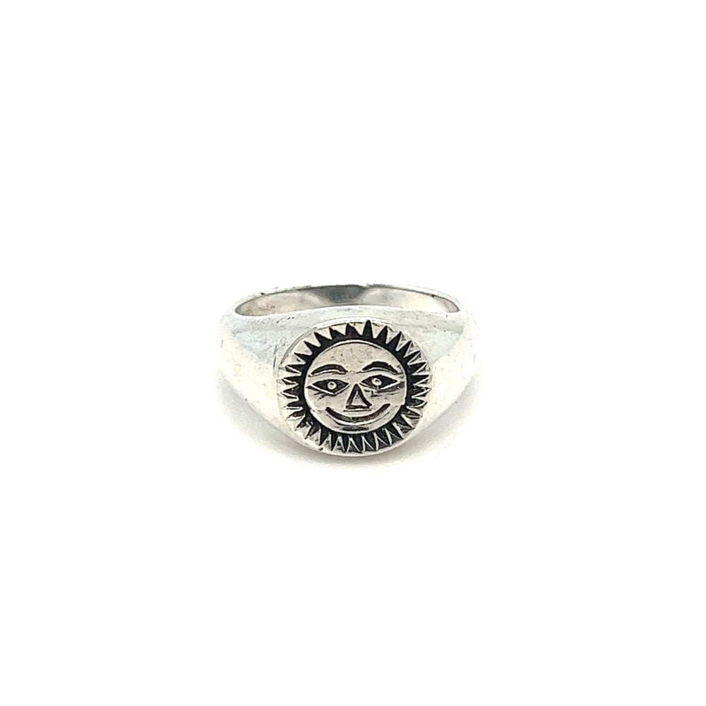 
                  
                    A Smiling Sun Signet Ring in silver with a Super Silver face.
                  
                