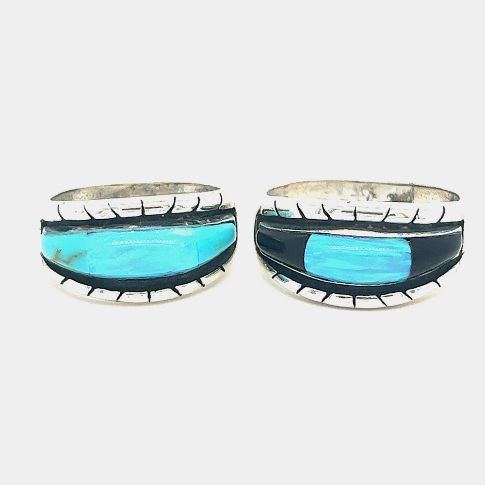 A pair of Super Silver American Made Opal Inlay Rings.