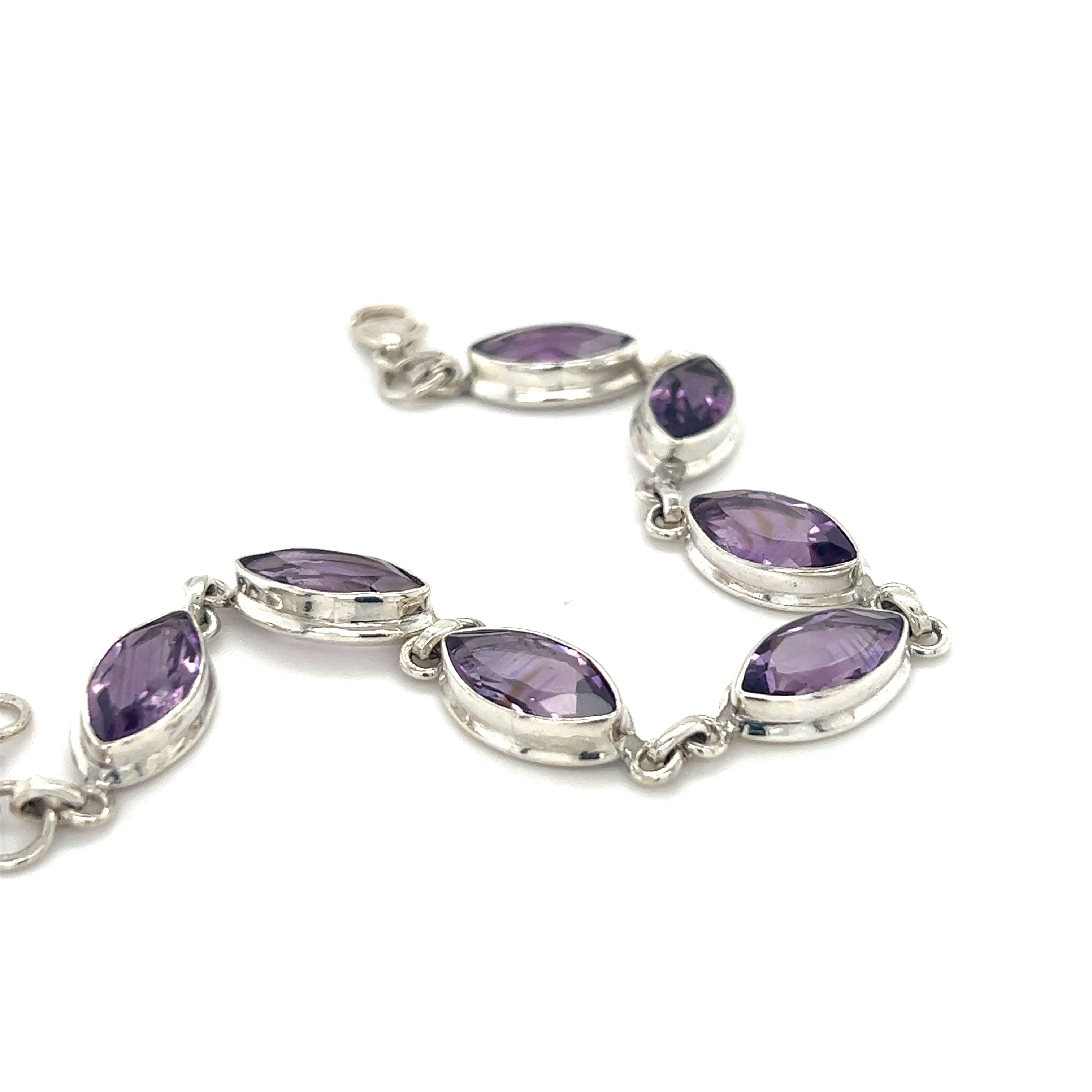 Stunning Amethyst Marquise Shaped Bracelet in Super Silver sterling silver.