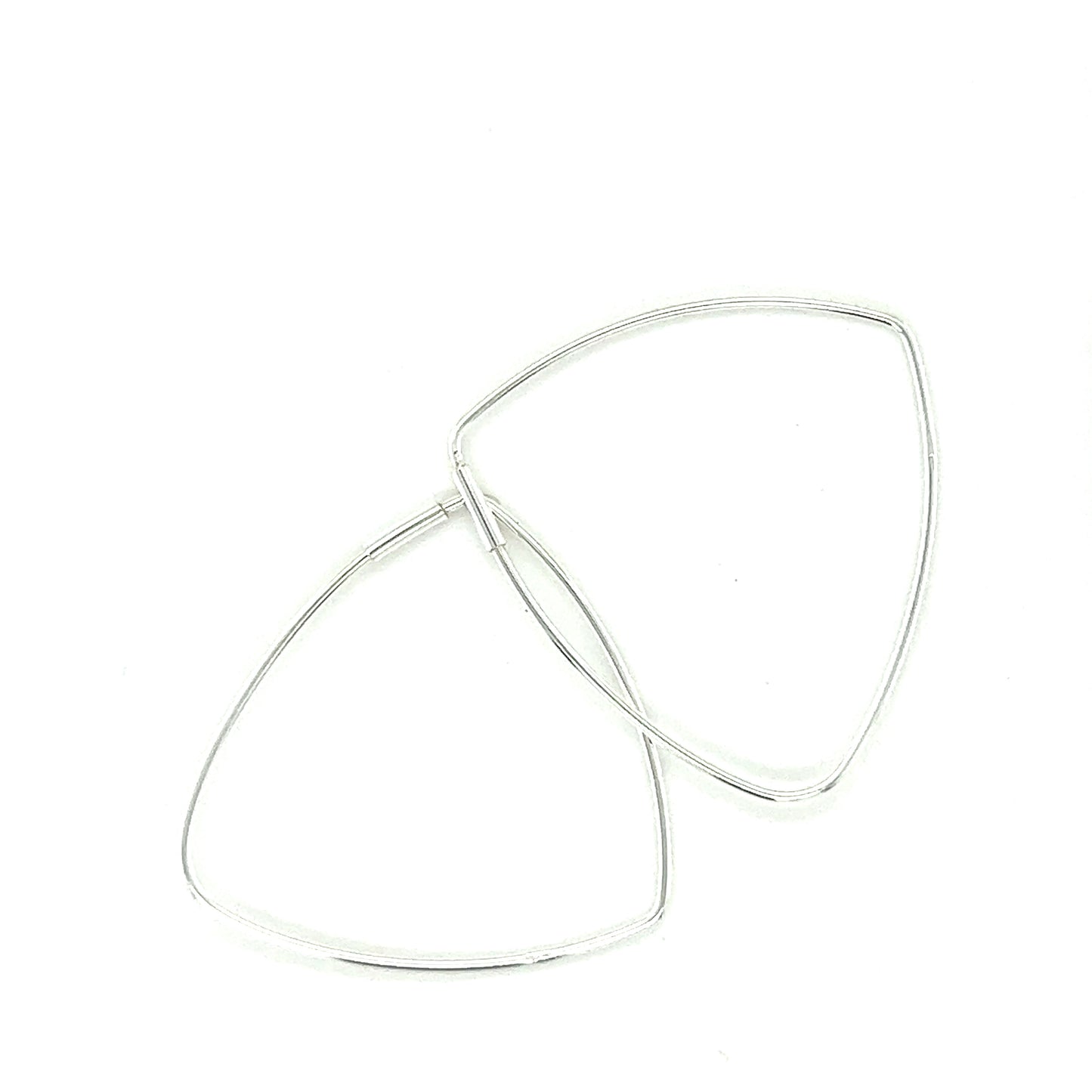 
                  
                    A pair of Super Silver Delicate Triangle Shaped Hoops on a white background.
                  
                