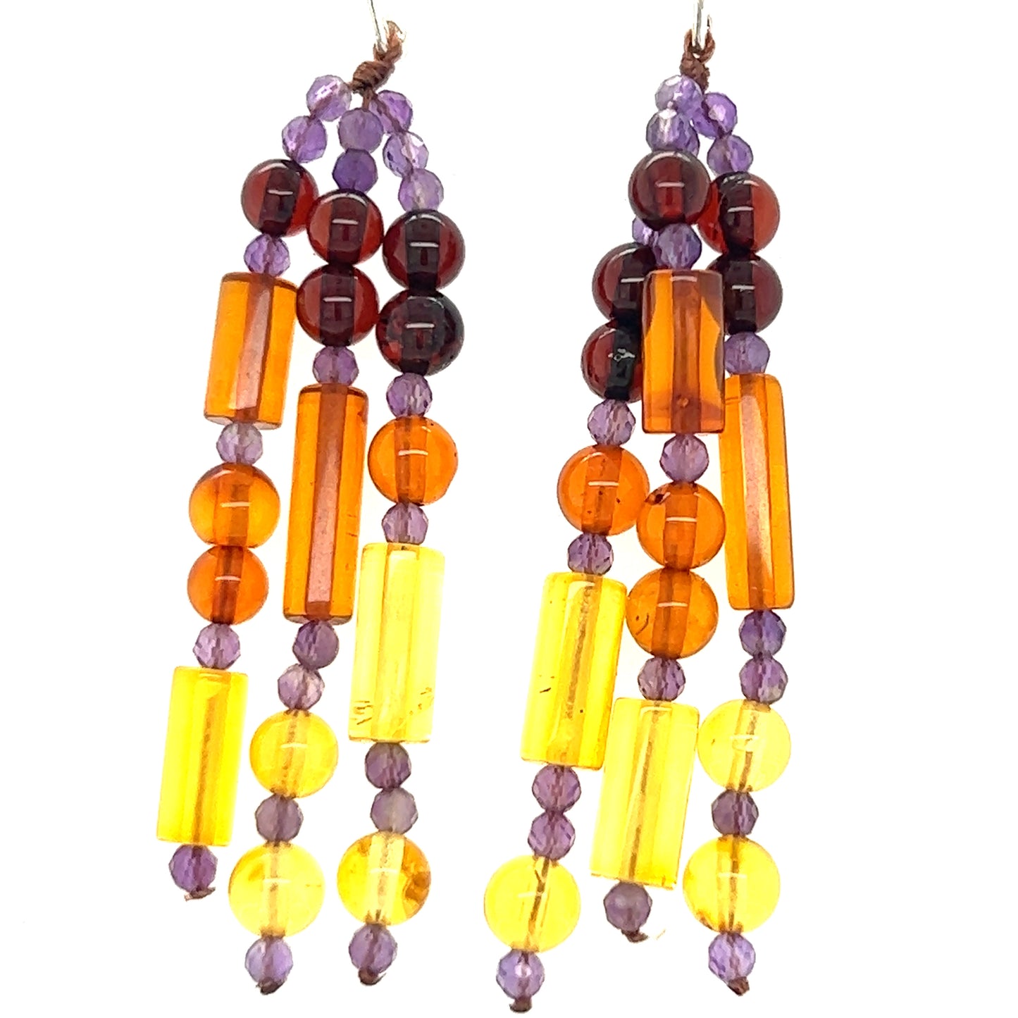 A pair of Super Silver Gorgeous Baltic Amber and Amethyst Beaded Earrings.