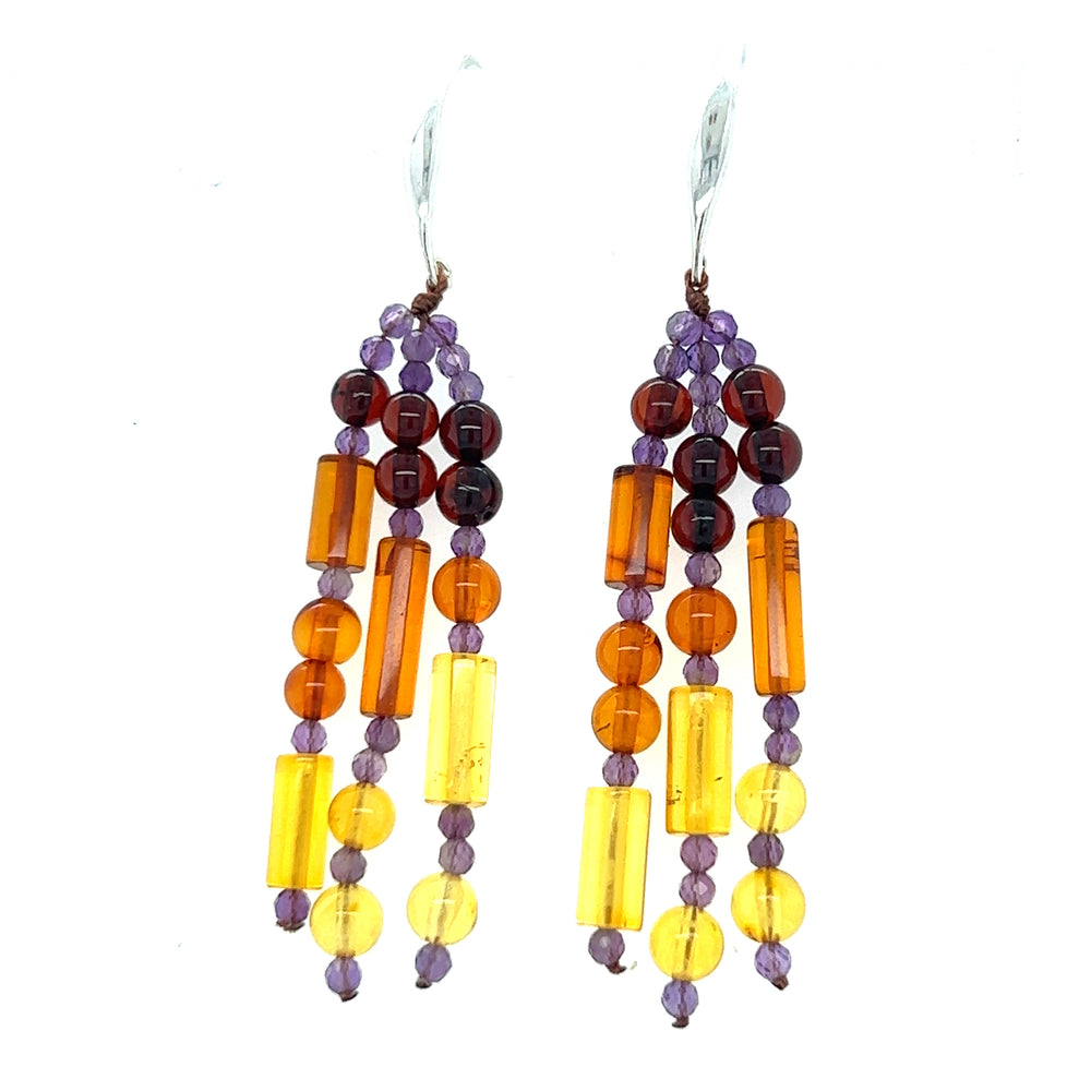 Super Silver's Gorgeous Baltic Amber and Amethyst Beaded Earrings with rustic earthy beads.