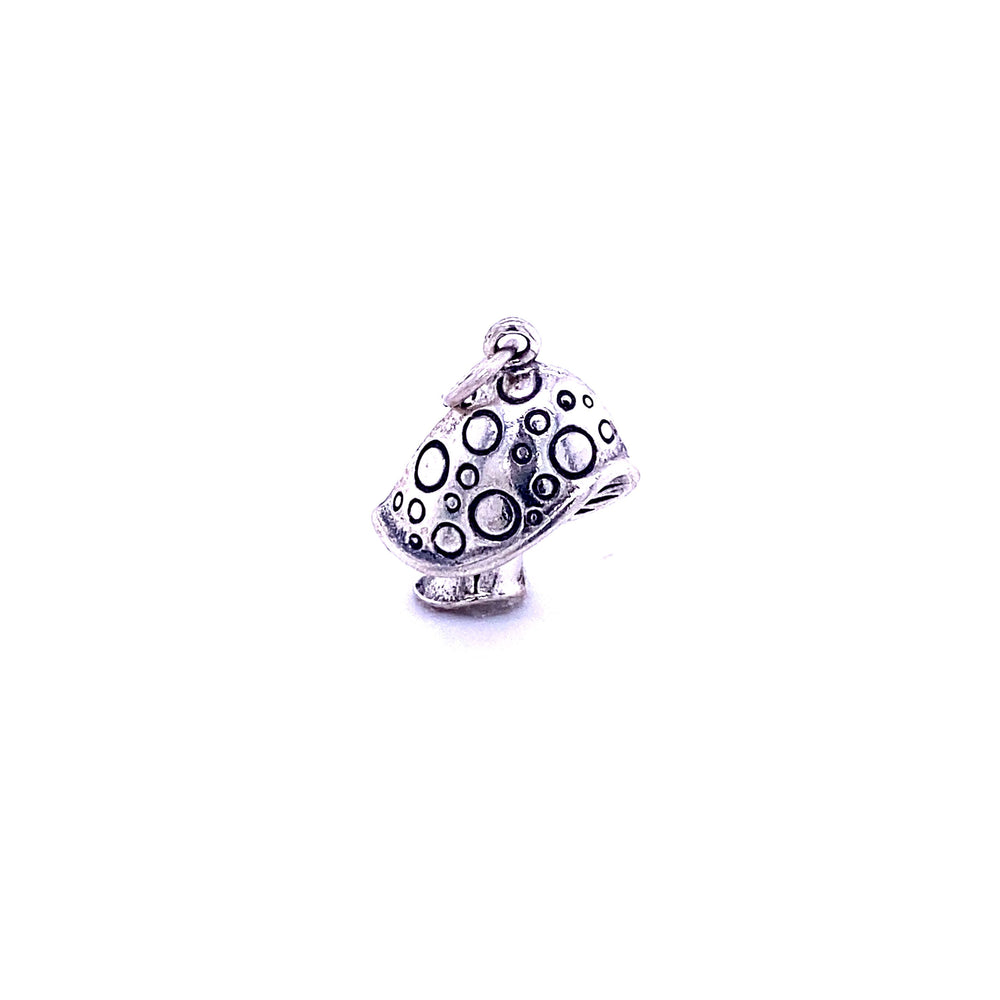 A Super Silver Mystical Mushroom Charms with a black and white fantasy design.