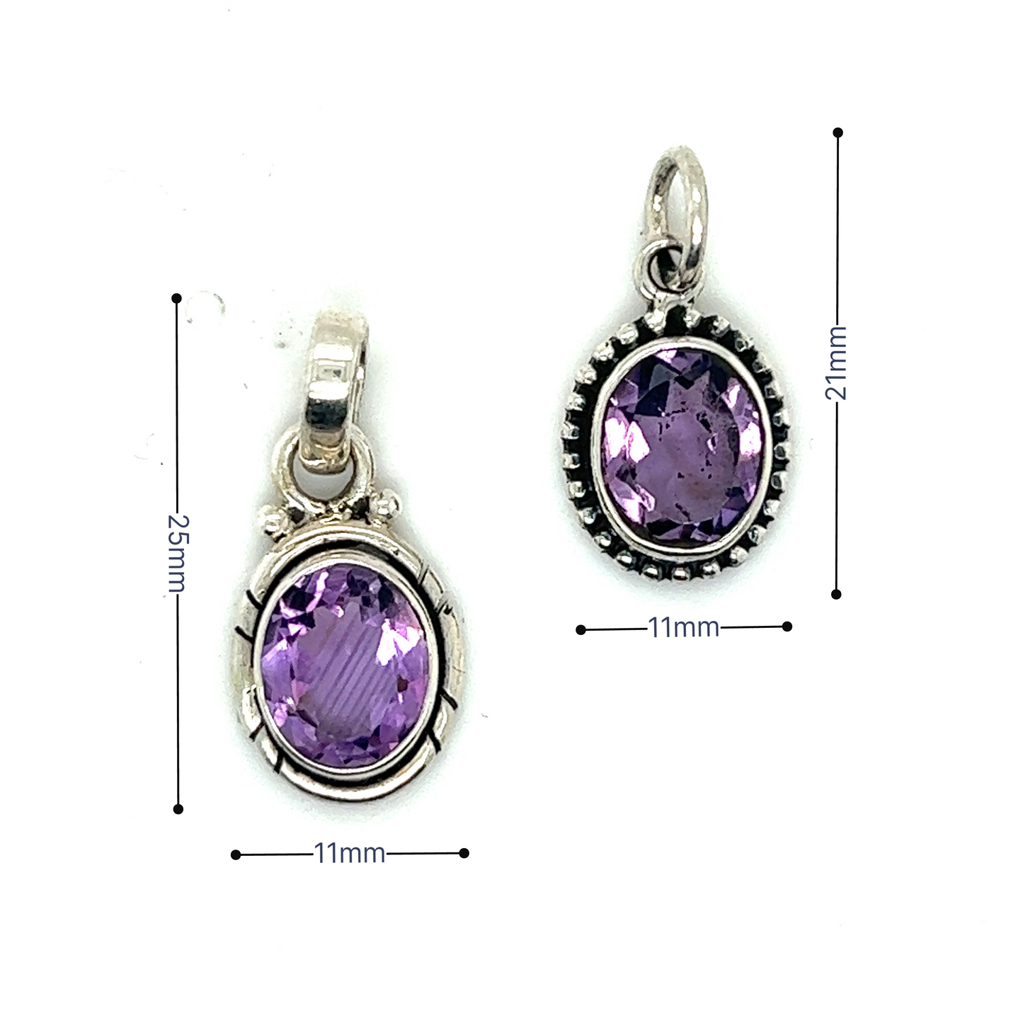 
                  
                    Versatile and soothing, these Super Silver Oval Faceted Amethyst Pendants are crafted with sterling silver.
                  
                