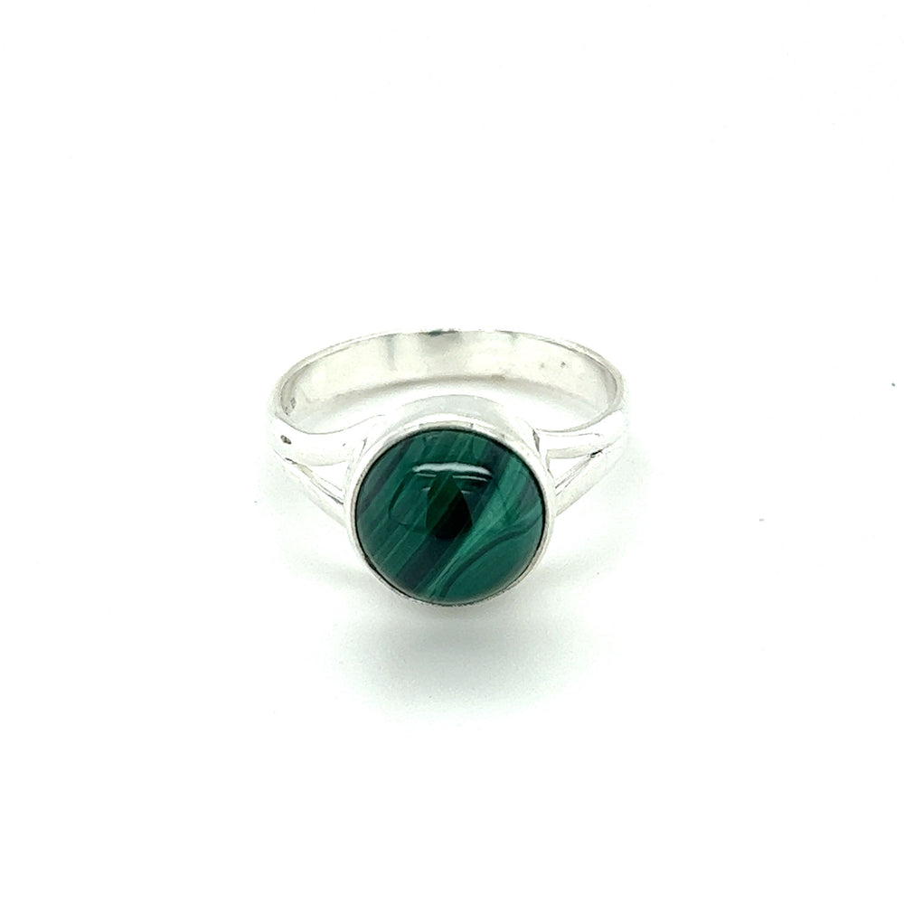 
                  
                    A Super Silver Simple Vibrant Circular Stone Ring, showcasing a green malachite stone.
                  
                