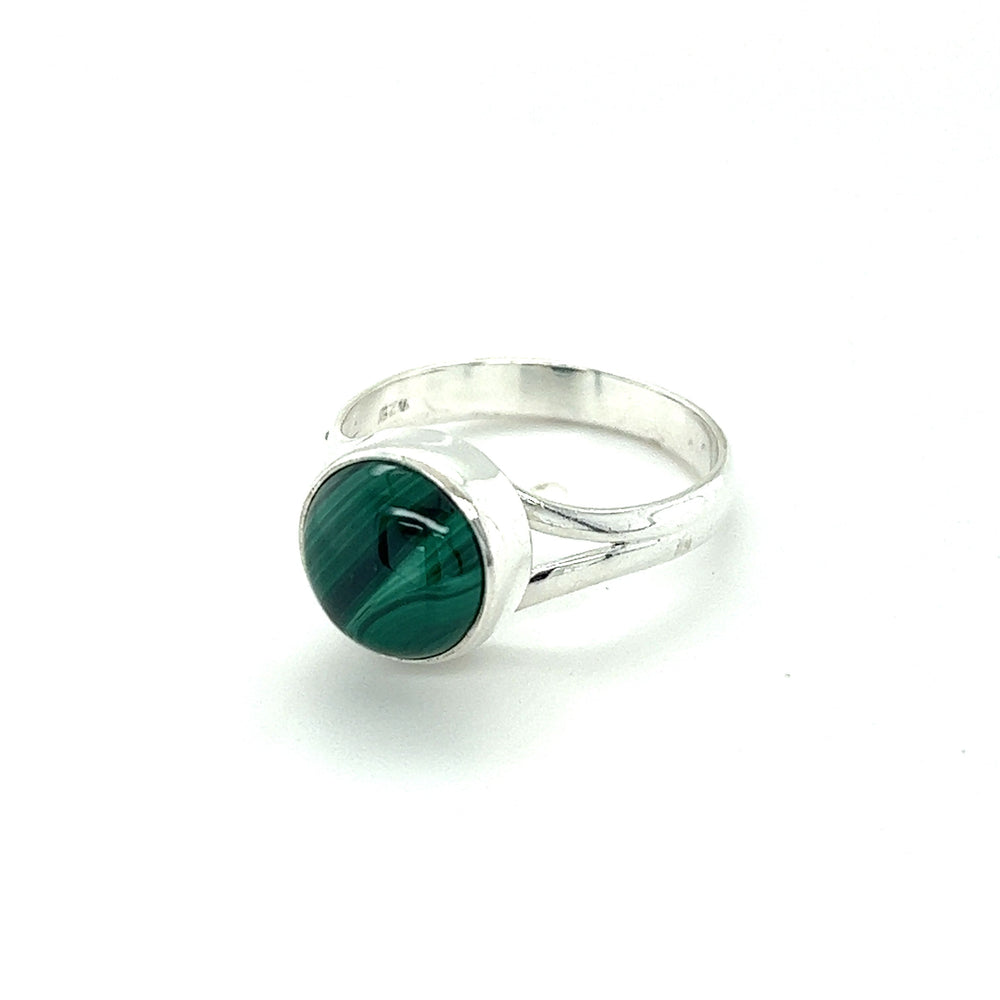 
                  
                    A Simple Vibrant Circular Stone Ring with a green malachite stone by Super Silver.
                  
                