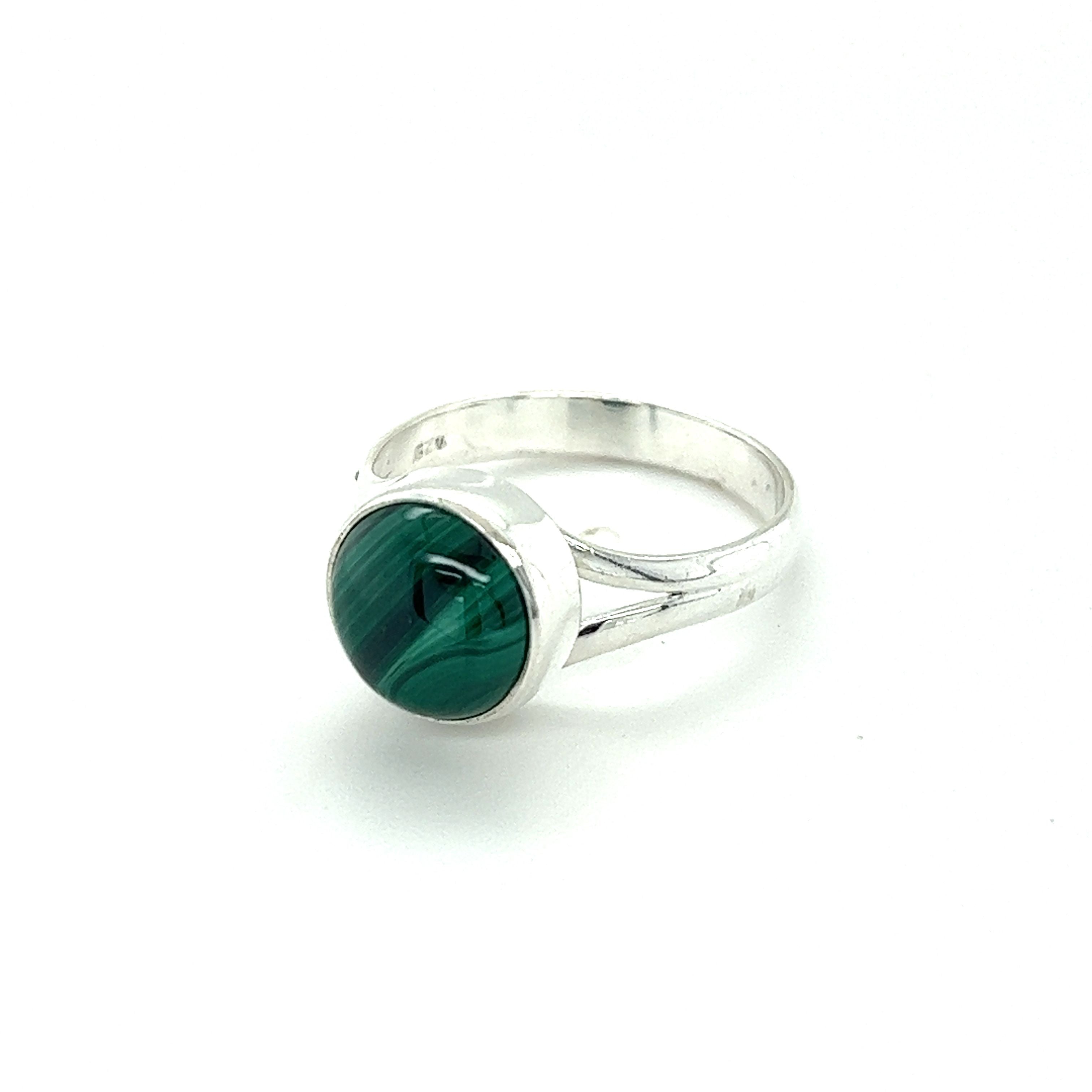 A Simple Vibrant Circular Stone Ring with a green malachite stone by Super Silver.