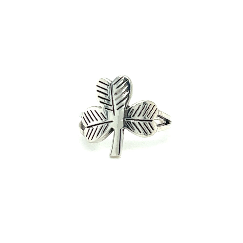 A Super Silver Three-Leaf Clover Ring representing faith.
