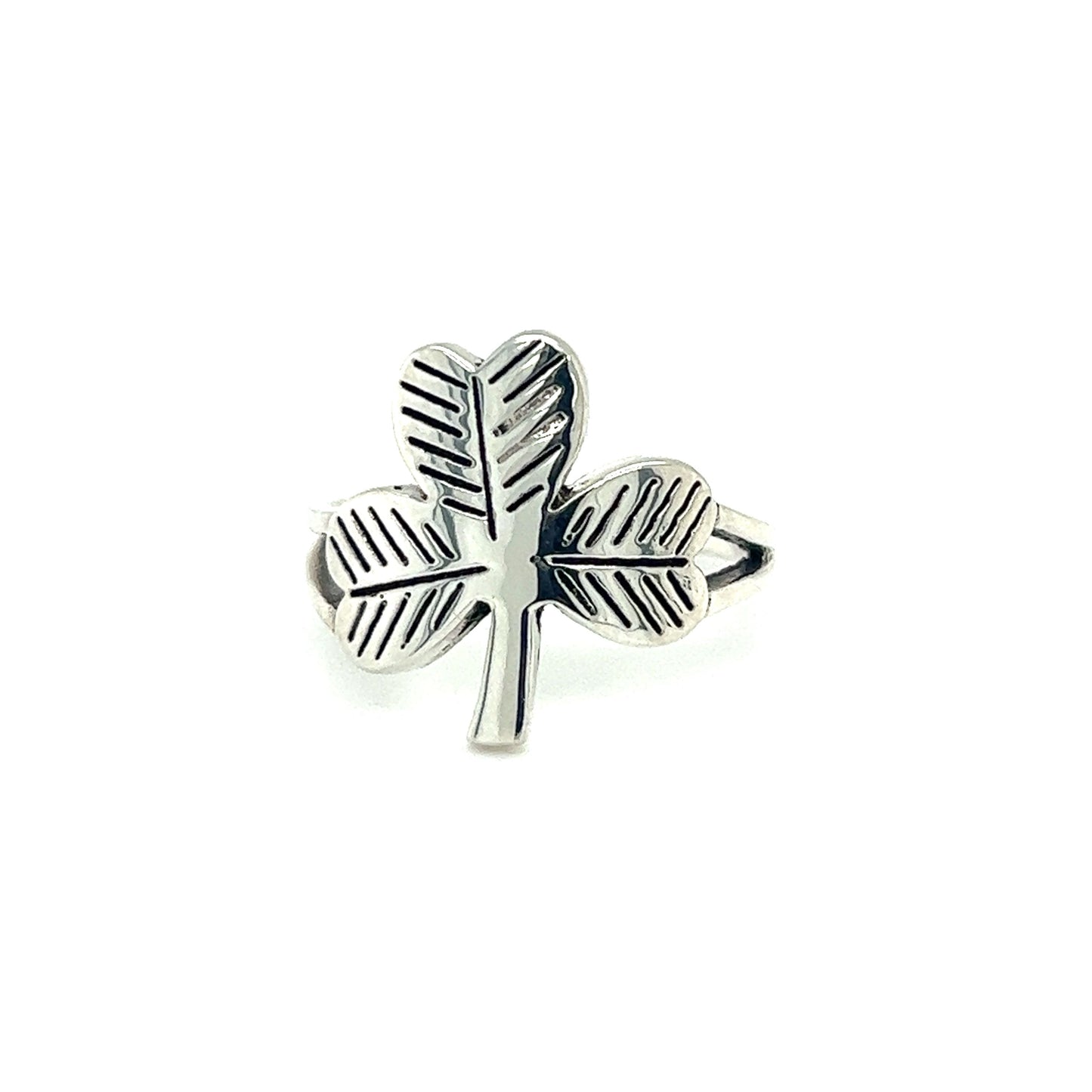 
                  
                    A silver Super Silver Three Leaf Clover Ring.
                  
                