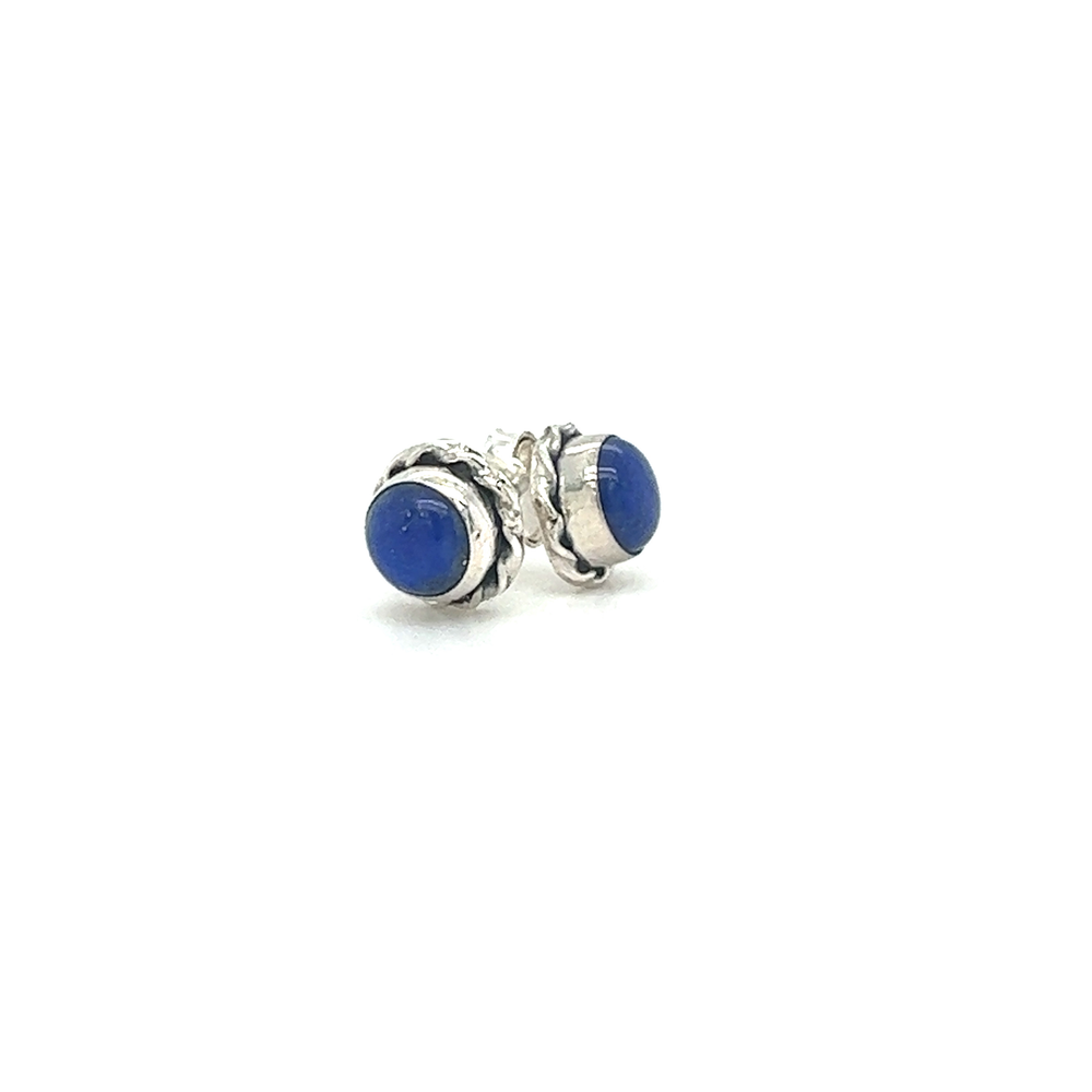 
                  
                    A pair of Round Stone Stud Earrings with Twist Details from Super Silver, offering a vibrant color option.
                  
                