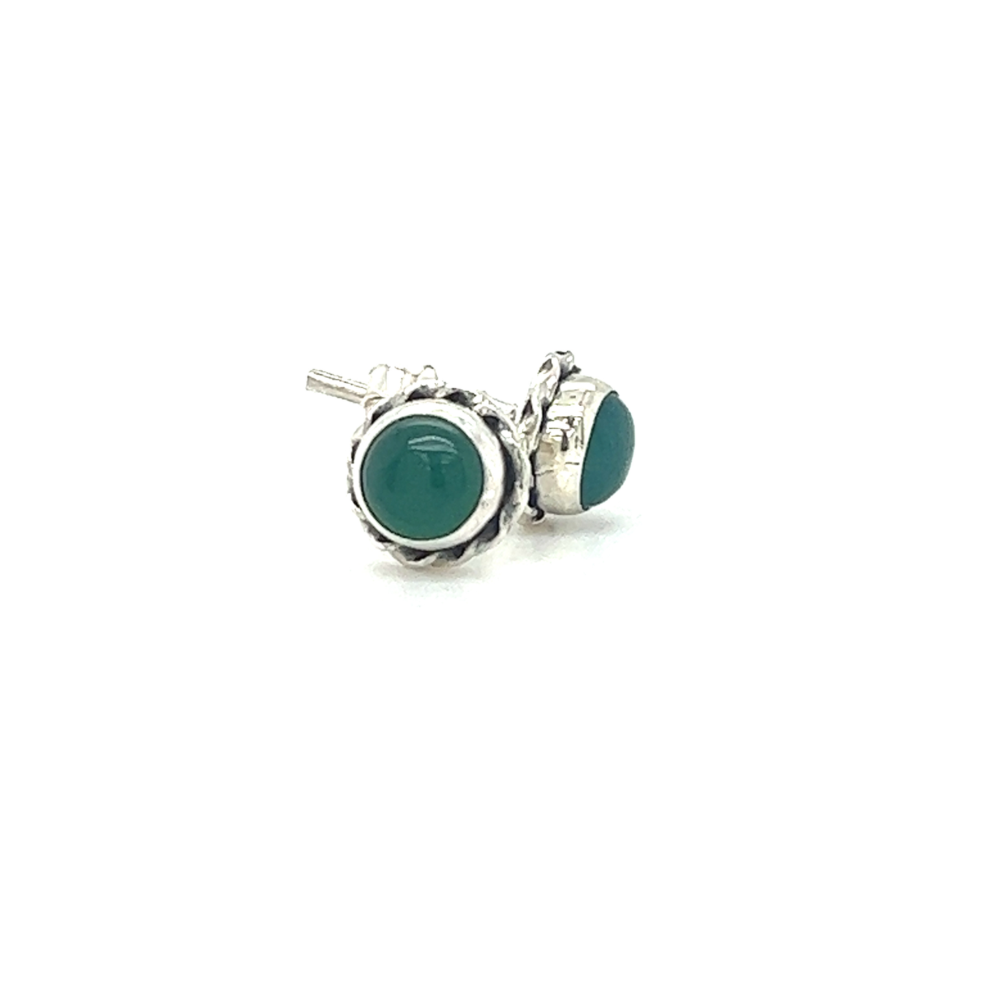
                  
                    Variety of Round Stone Stud Earrings with Twist Details in sterling silver, showcasing a rich color. (Brand: Super Silver)
                  
                
