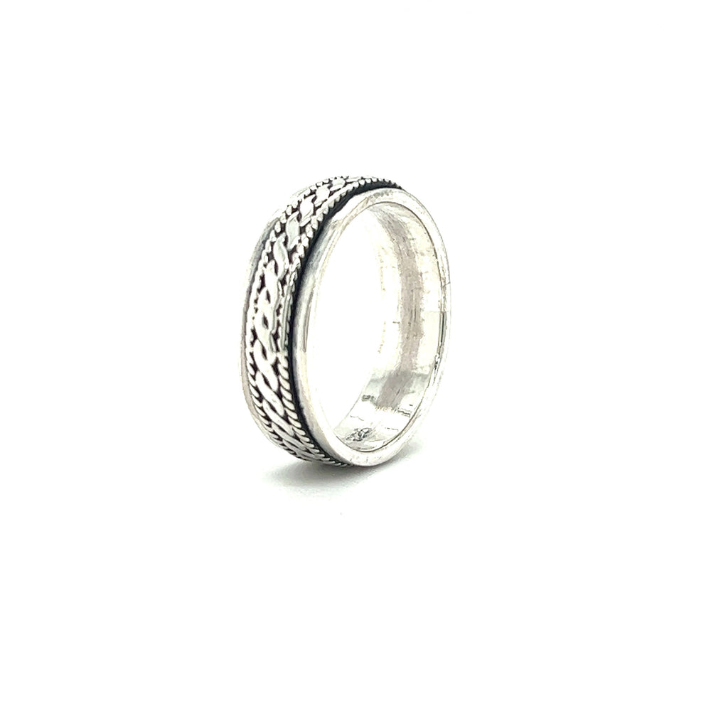 
                  
                    A Spinner Ring With Rope Design with a pattern weave.
                  
                