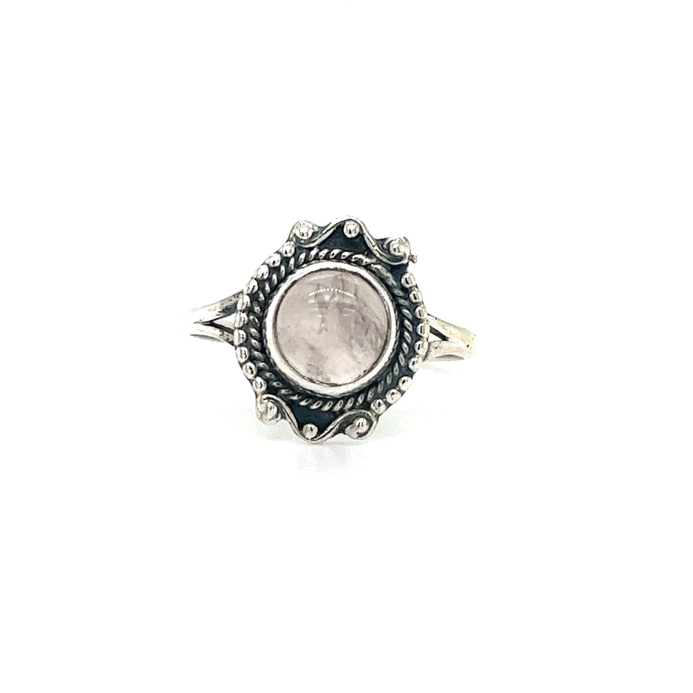 
                  
                    A Super Silver Round Gemstone Ring With Vintage Setting, crafted from .925 Sterling Silver, exuding bohemian sophistication.
                  
                