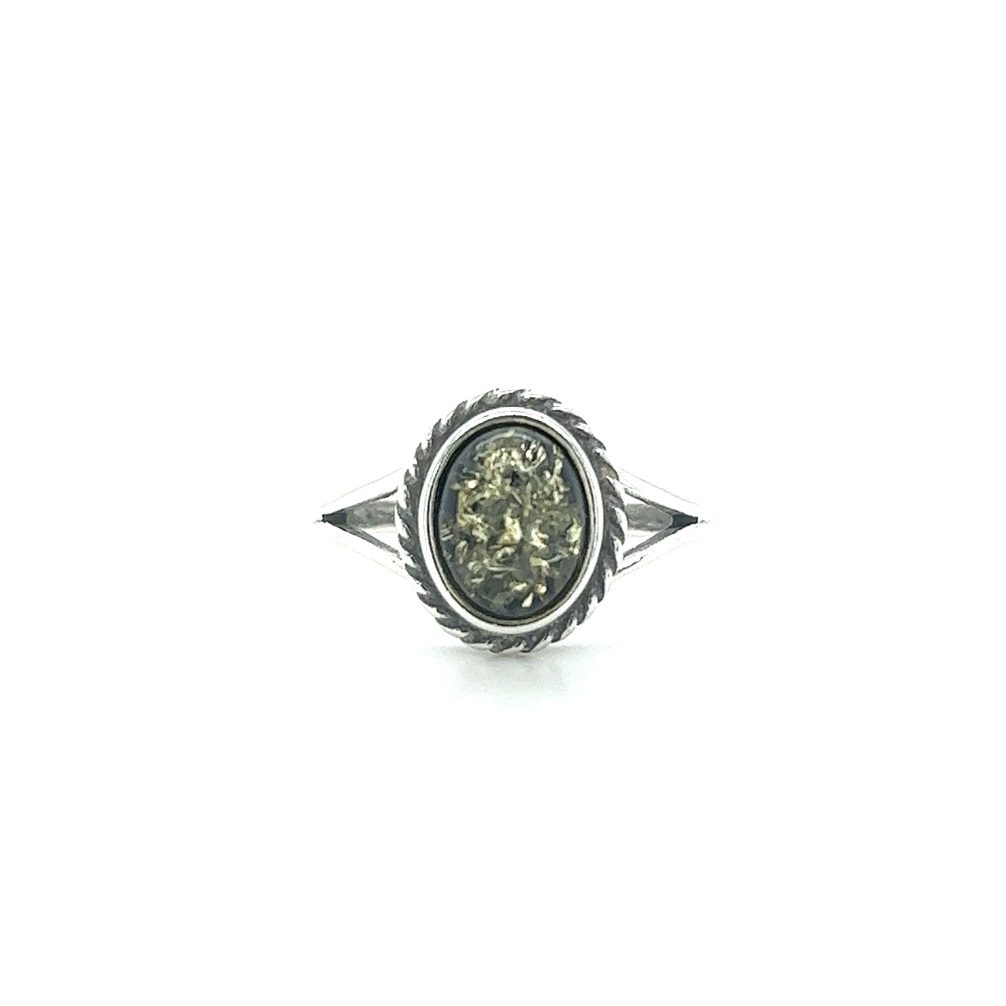 
                  
                    A Timeless Baltic Amber ring with a Twisted Border, known for its healing properties and ability to enhance mental clarity, from Super Silver.
                  
                